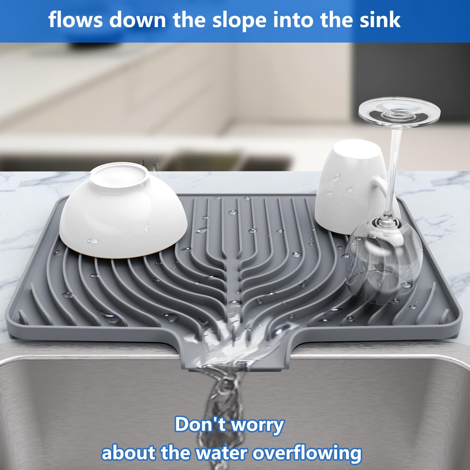 Dish Drying Mat for sink with a bulged edge