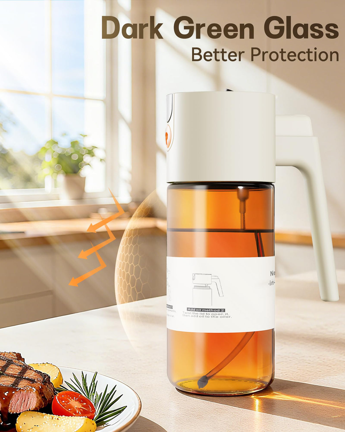 Olive Oil Sprayer & Dispenser Bottle for Cooking 17oz Dark Glass Oil Mister
