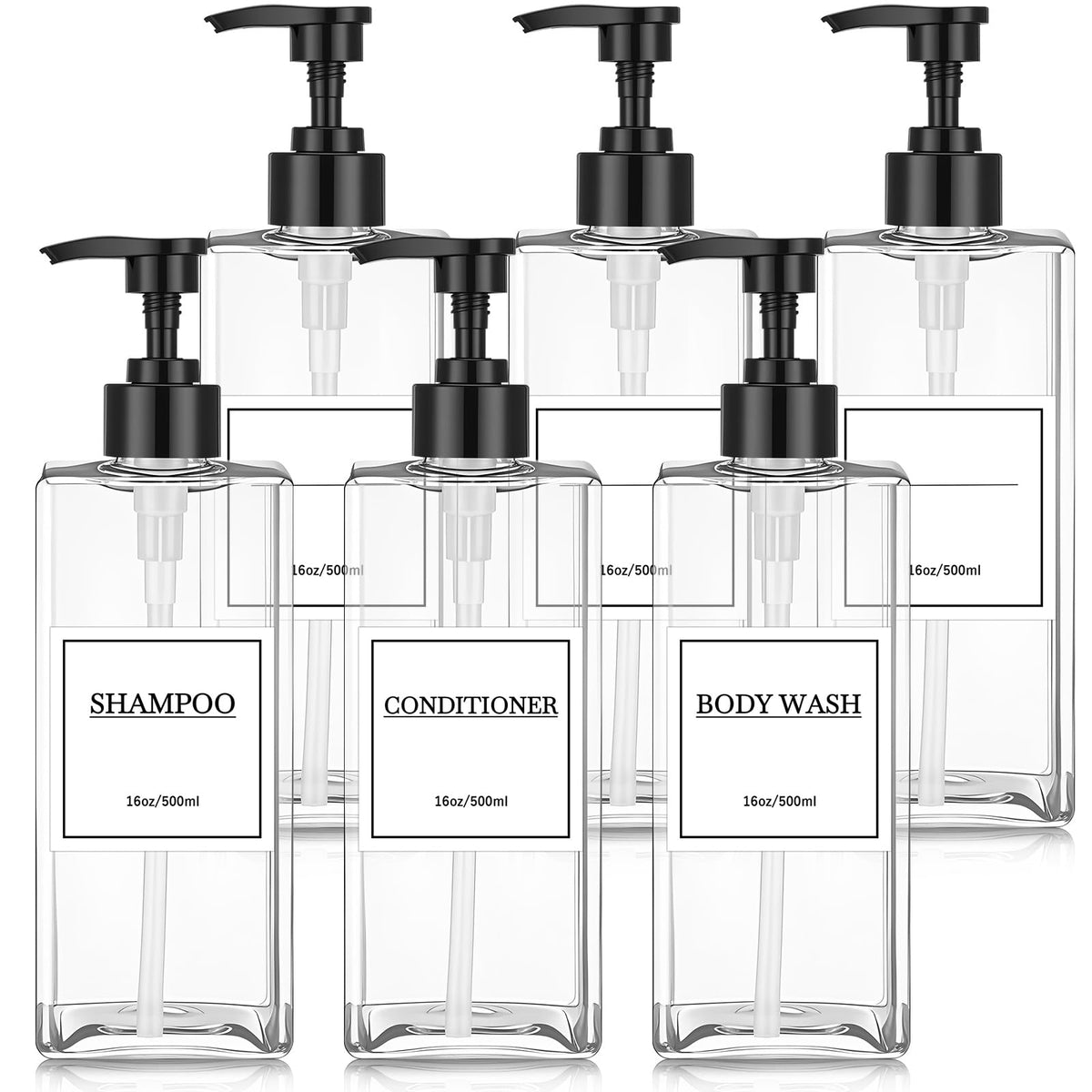 6 Pcs Shampoo and Conditioner Dispenser Bottles 16oz Modern Shower Soap Bottles with Pump (6 Count)