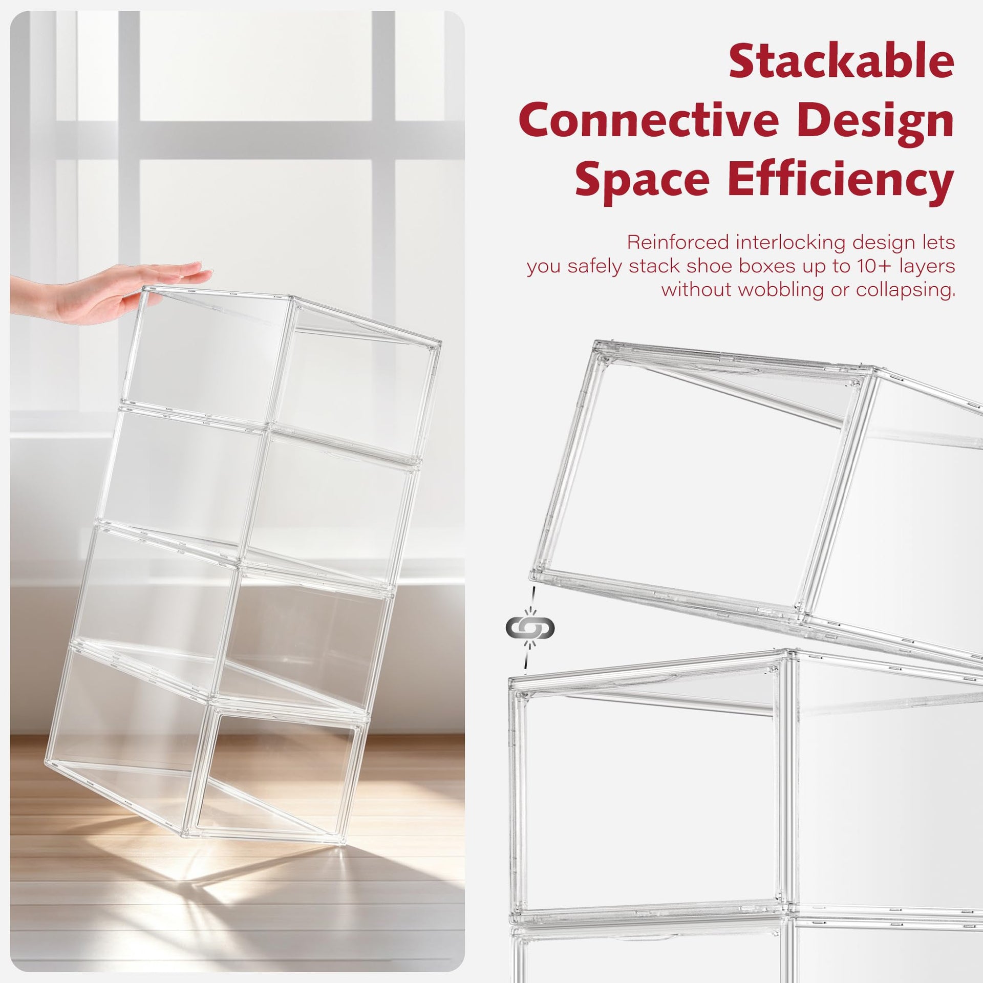 12 Pack Clear Shoe Storage Boxes Stackable (12 Count)