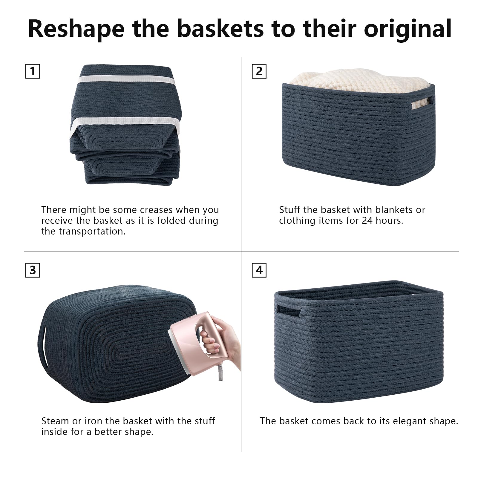 4 Pack Storage Baskets for Organizing 15L Cube Storage Bins Blue (4 Count)