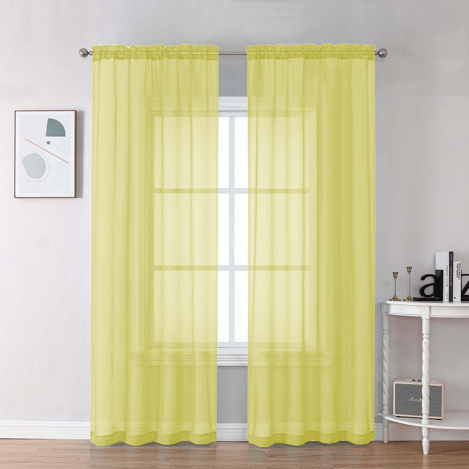 Sheer Lemon Curtains 90 inches Long 2 Panels (2 Count)