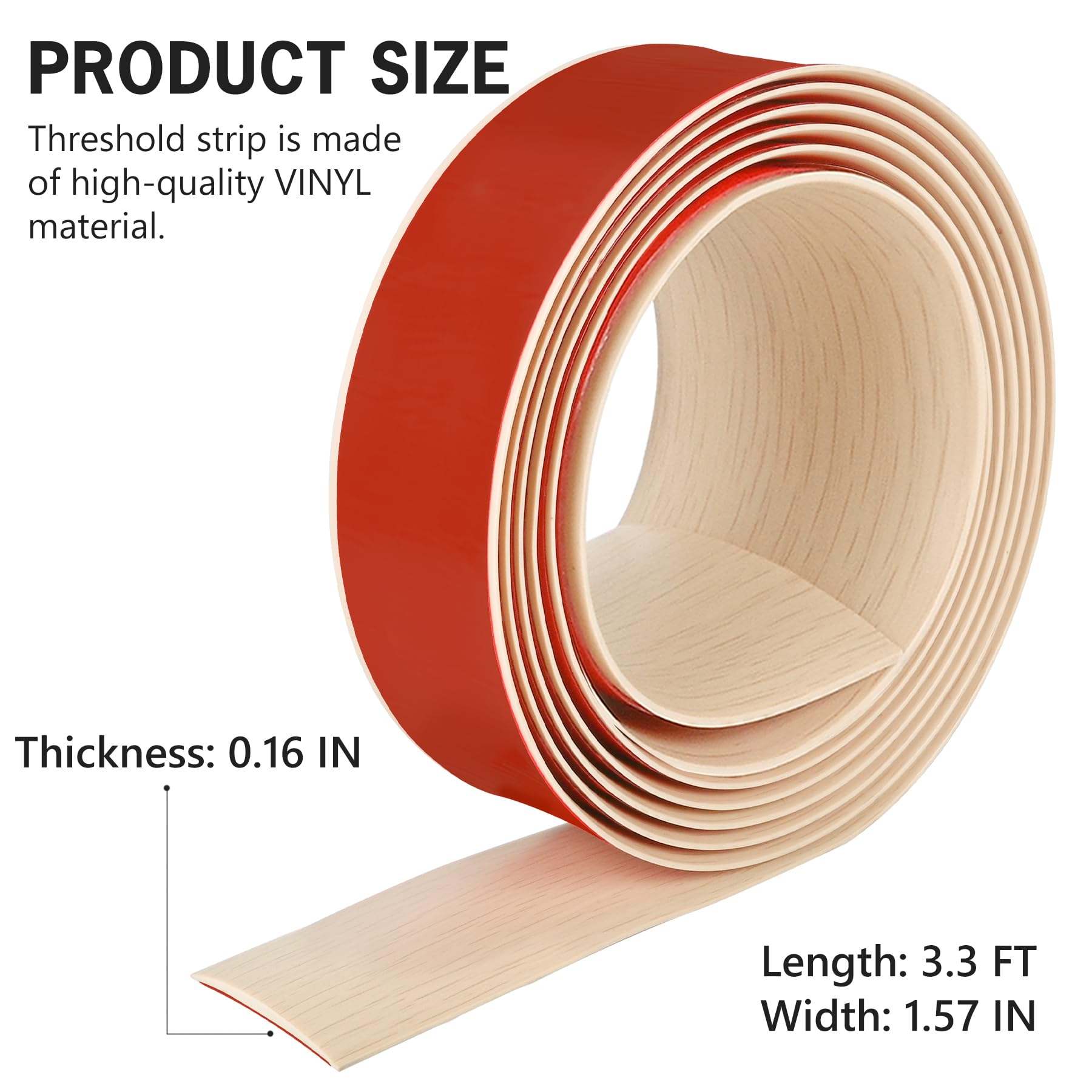 3.3Ft Floor Transition Strip Self Adhesive Vinyl Cover Floor Strip Flat Divider Transition Strip Wood Grain Design for Laminate Floor Gaps and Doorway Transitions
