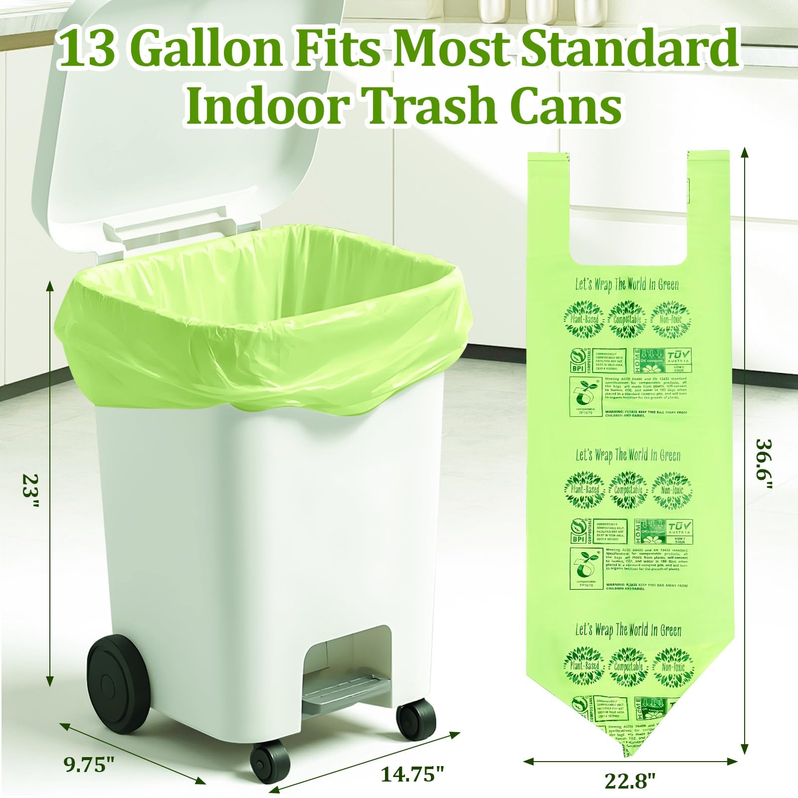10 13 Gallon Compostable Trash Bags Handle (30 Count)