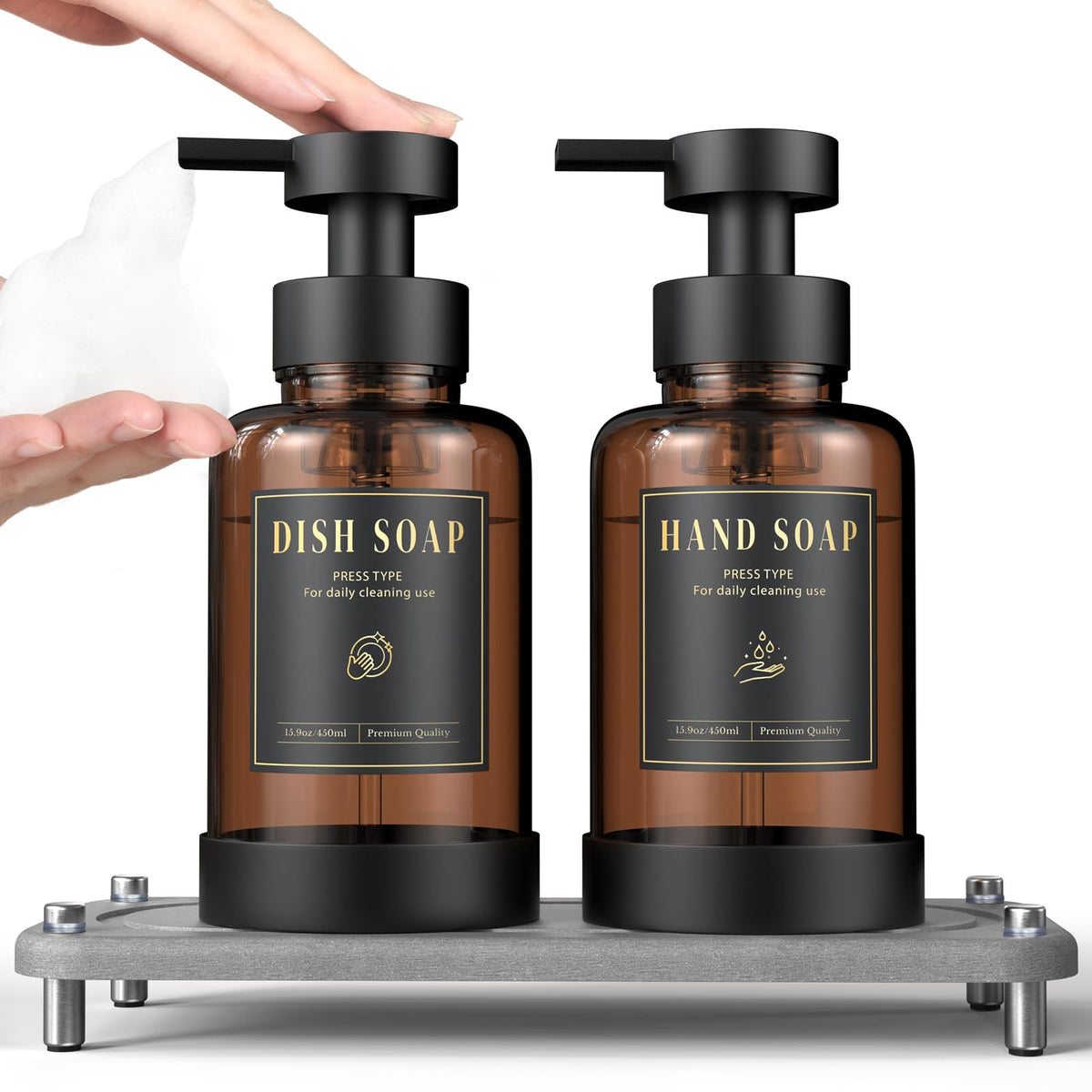 15oz Glass Foaming Soap Dispenser Set (2 Count)
