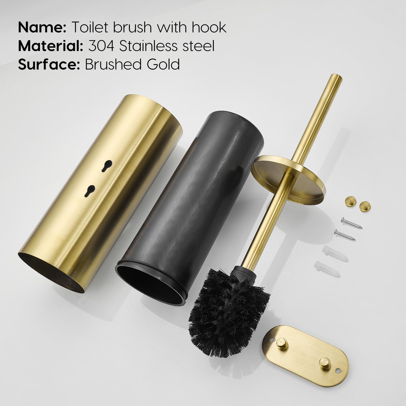 Brushed Gold Stainless Steel Wall Mounted Toilet Brush and Cover