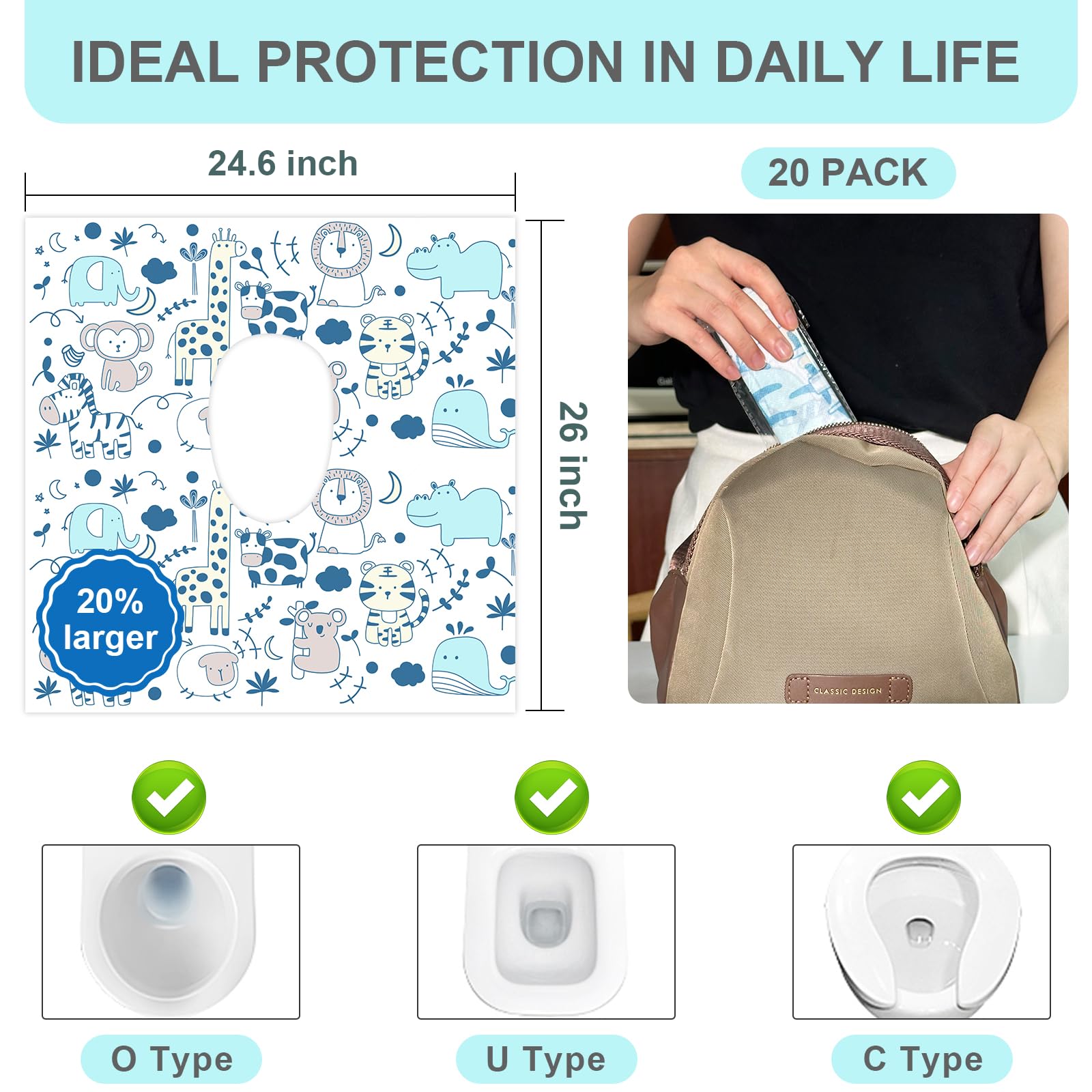 20 Pack Disposable Toilet Seat Covers for Travel (20 Count)