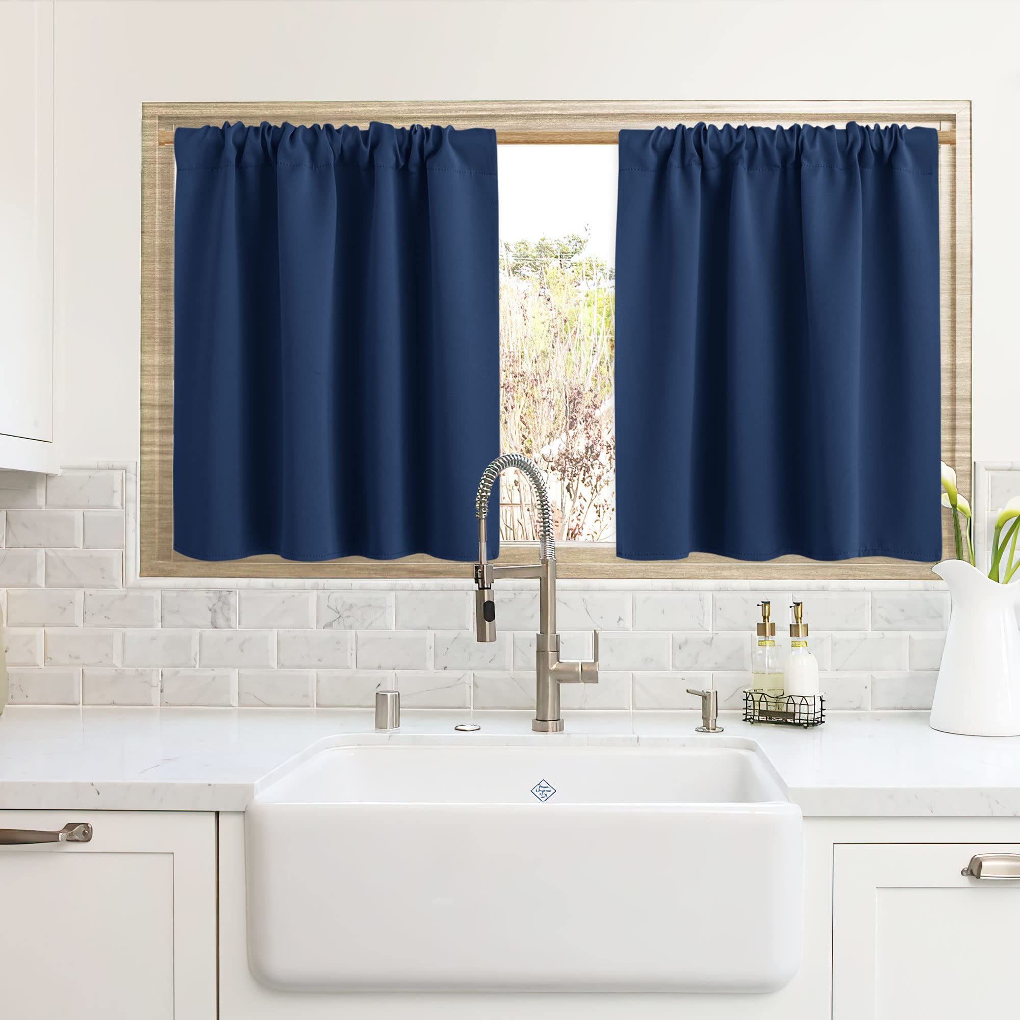 Cafe Blackout Curtains 24 inch Length for RV Camper Kitchen Window (2 Count)