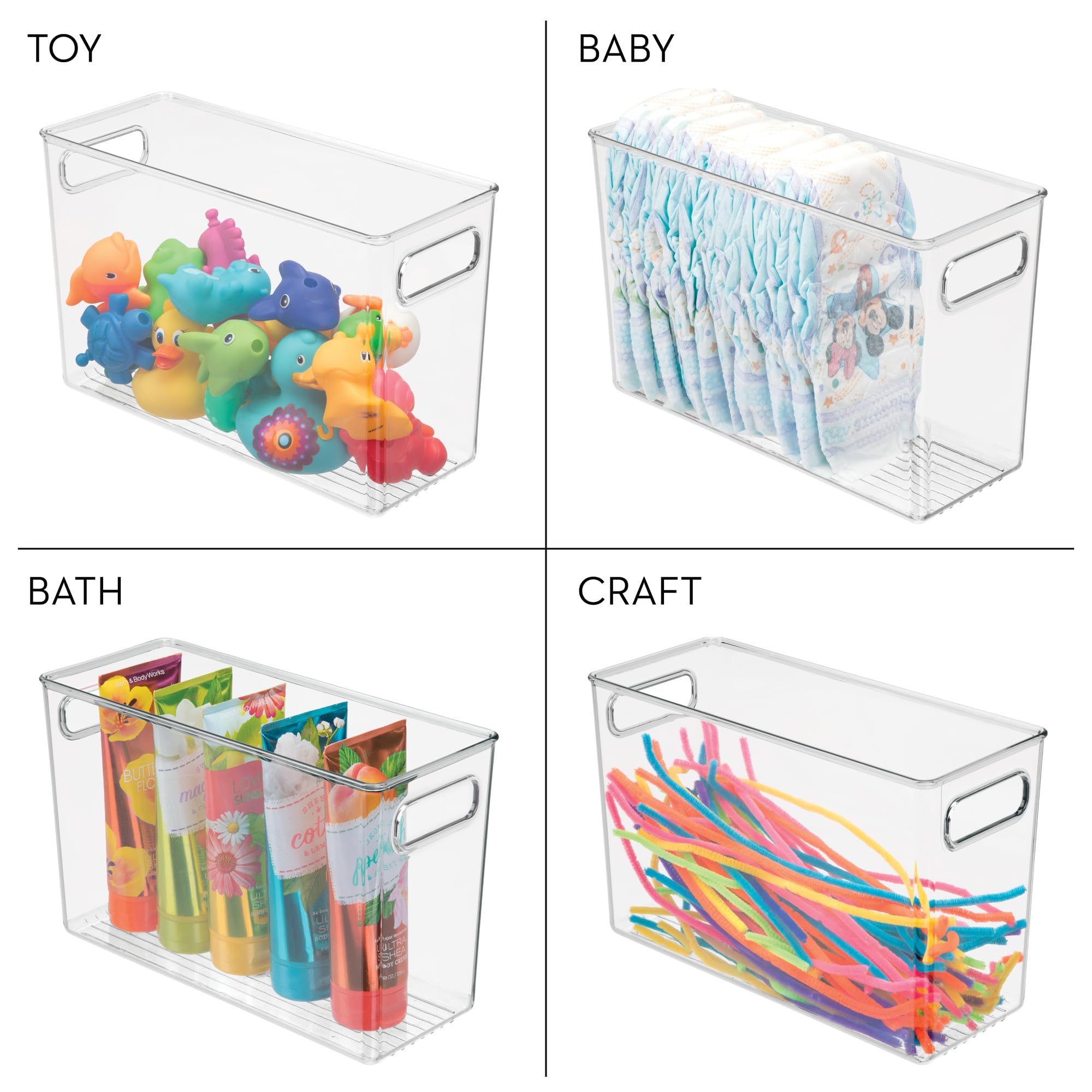 Tall Plastic Storage Bin with Handles (4 Count)