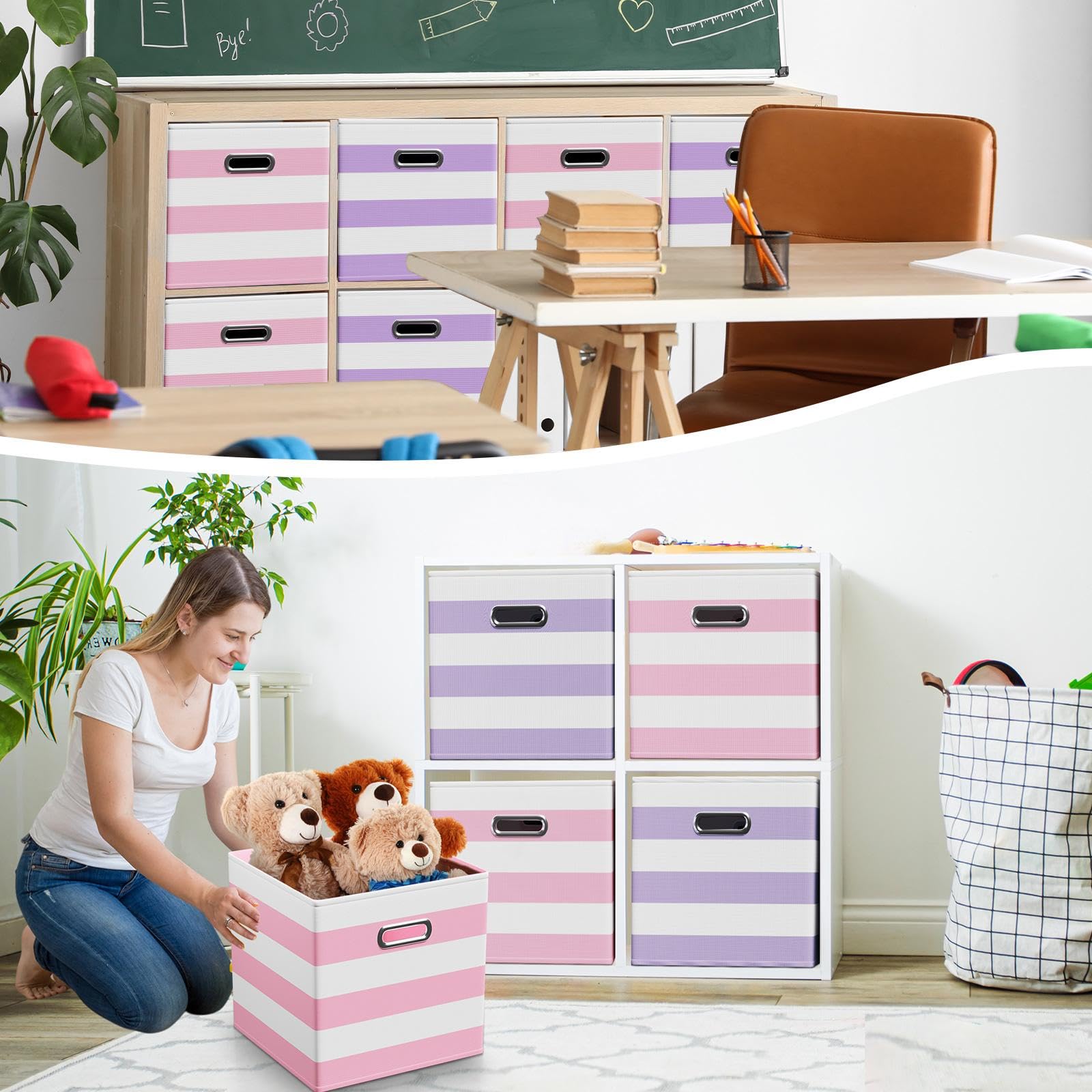 11 Inch 6 Pack Fabric Storage Cubes with Metal Handles (6 Count)