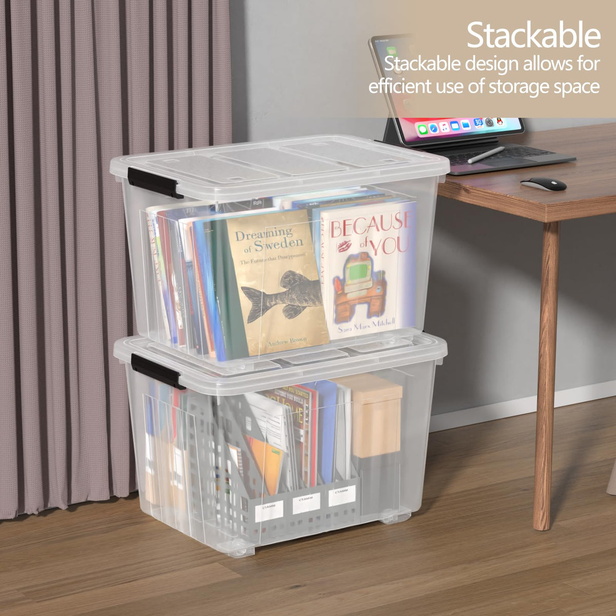 4 Pack 70 Qt Wheeled Storage Bins with Lids (4 Count)