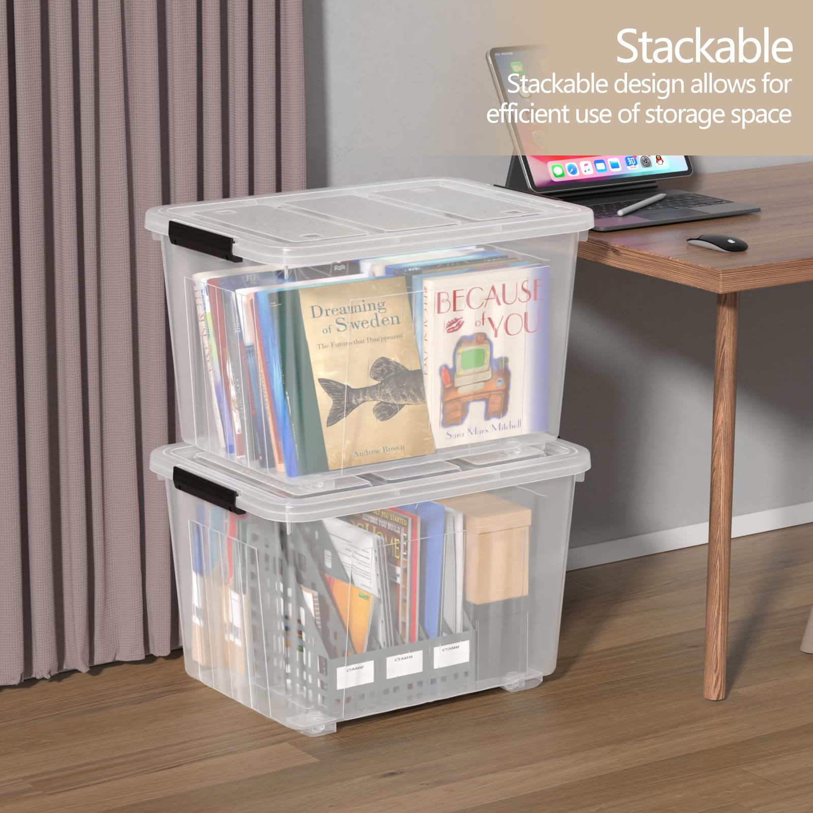 4 Pack 70 Qt Wheeled Storage Bins with Lids (4 Count)