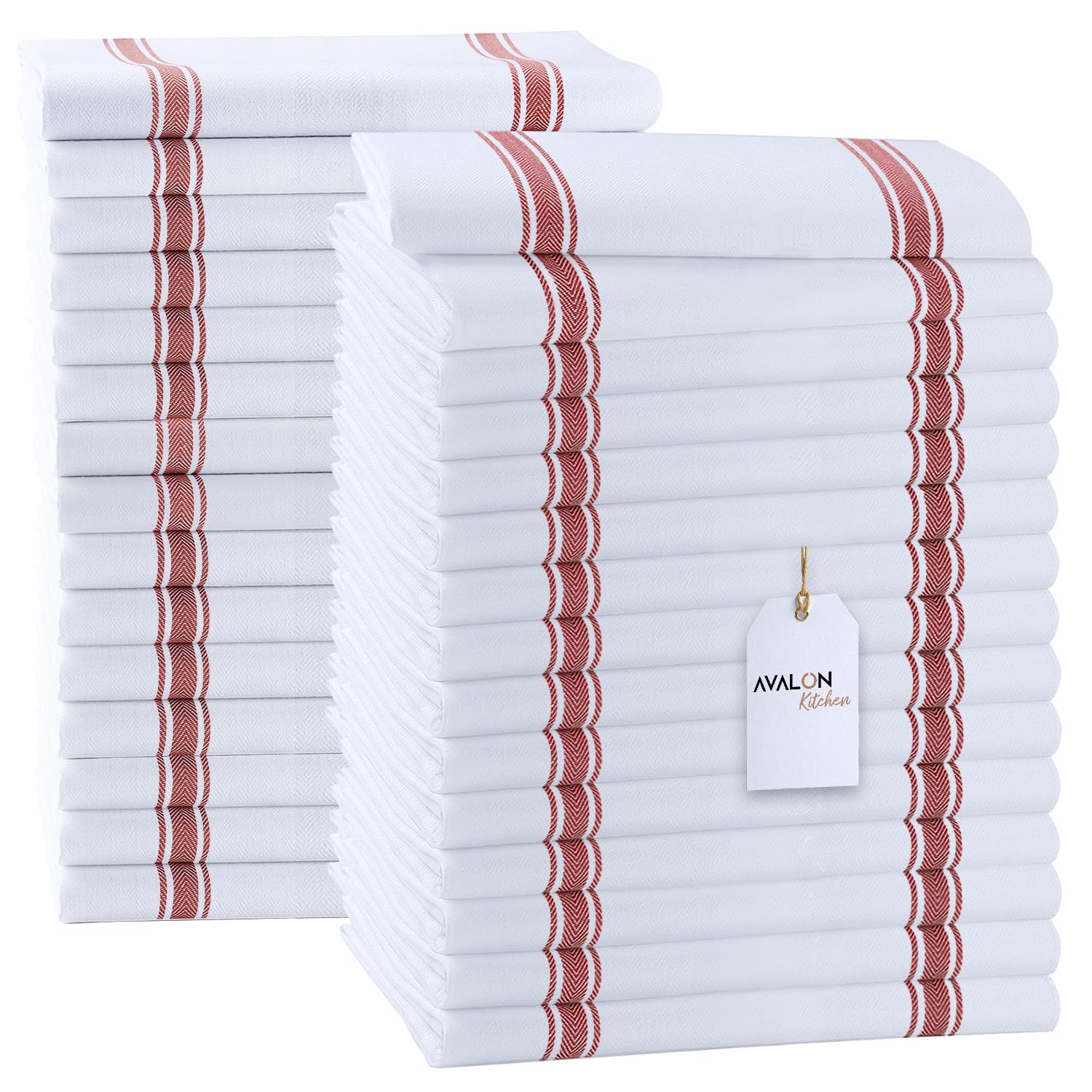 Dish Towels 30 Pack Red Stripe 100% Cotton Kitchen Towel 15x25 Inch Tea Towels (30 Count)