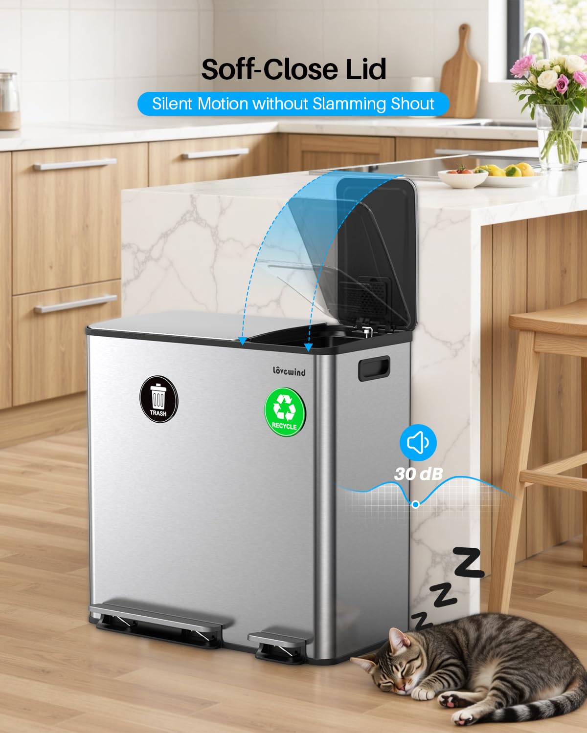 Dual Trash and Recycling Bins for Kitchen