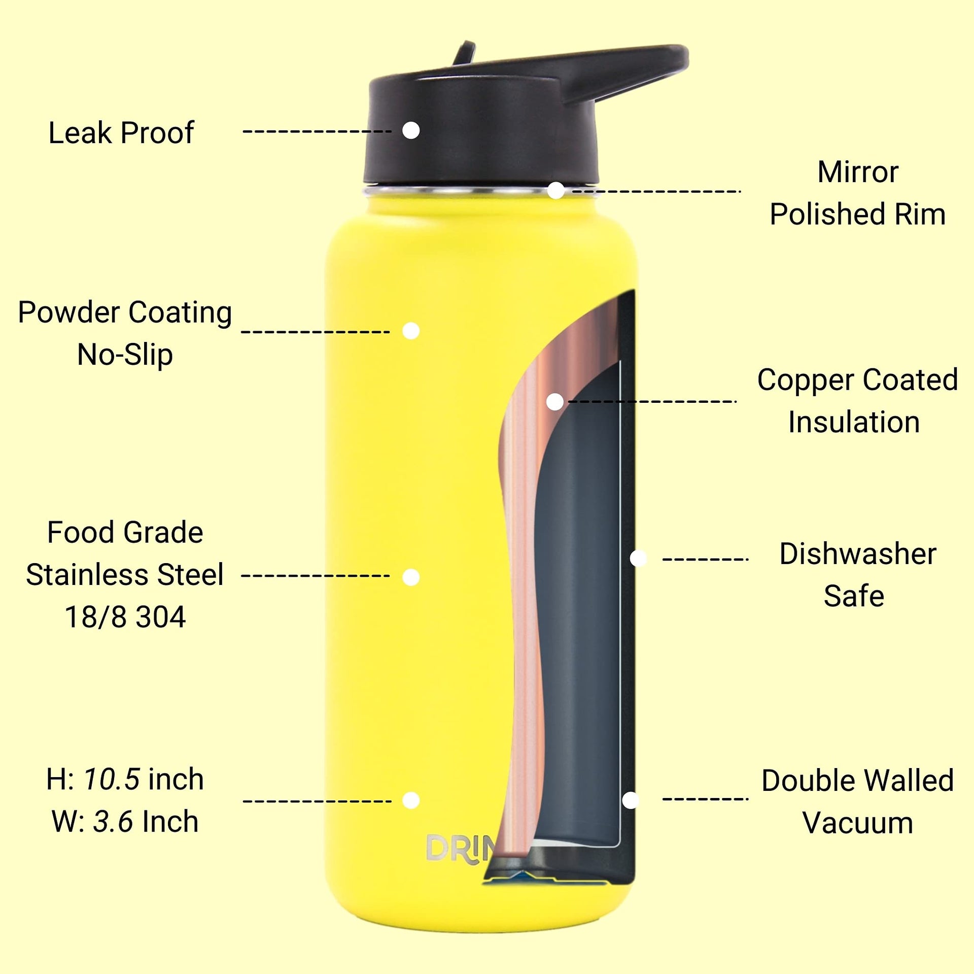 Stainless Steel Water Bottle Spout Lid Vacuum Insulated Double Wall Water Bottle Wide Mouth