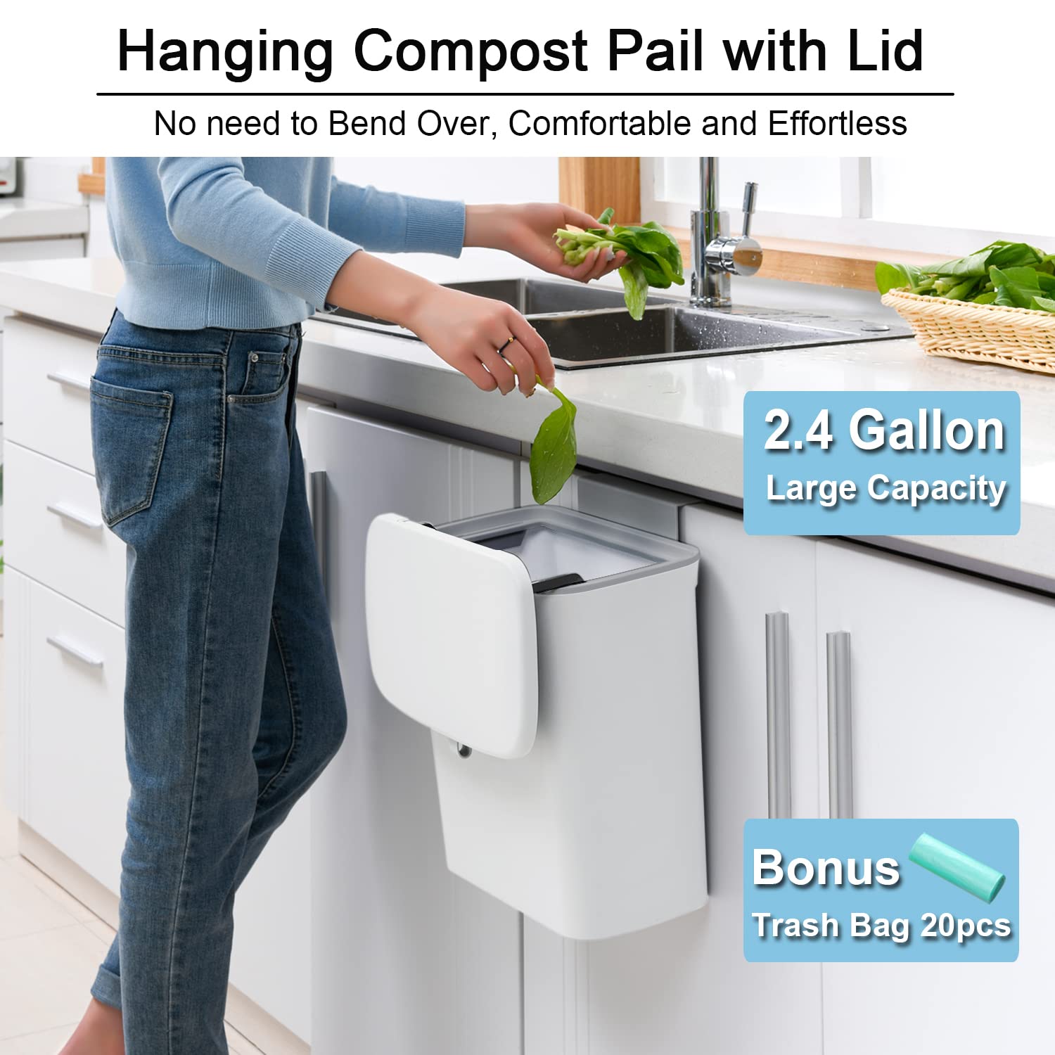 2.4 Gallon Kitchen Compost Bin for Counter Top or Under Sink