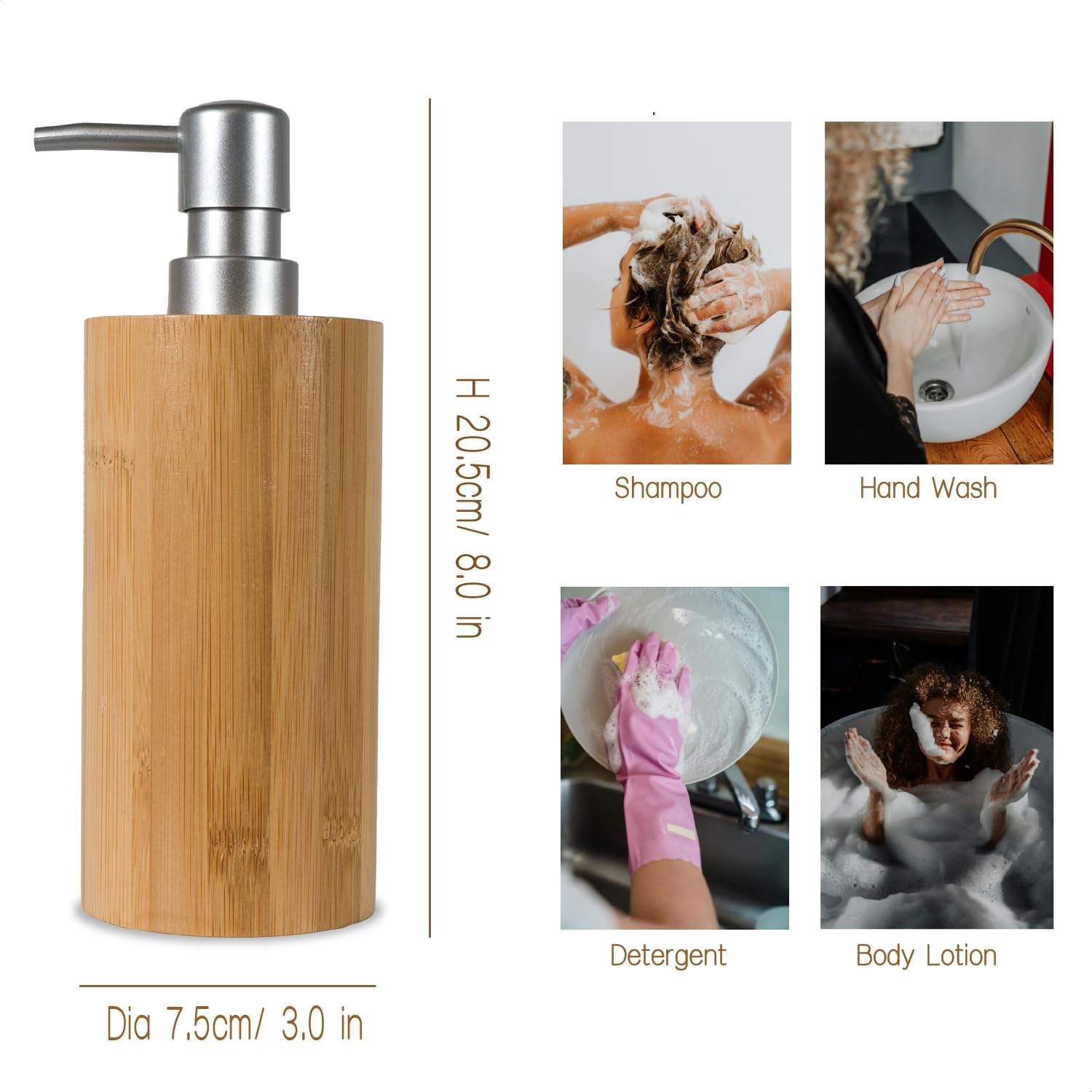 Natural Bamboo Cylindrical Soap Dispenser Set (2 Count)