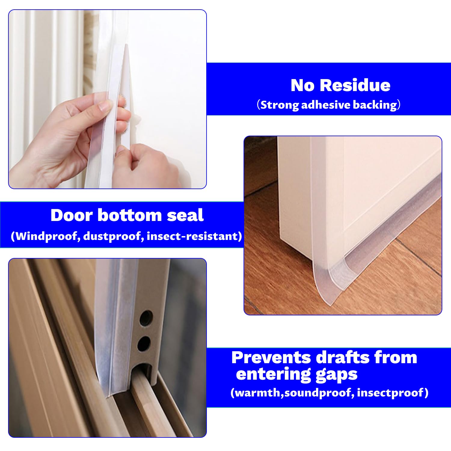 Weather Stripping Door Seal Strip 33 Feet Strip Bottom Draft Insulation Stopper Weatherproof Soundproof for Door Frame or Window Sealer Bathroom Shower Glass Gaps (33 Foot)