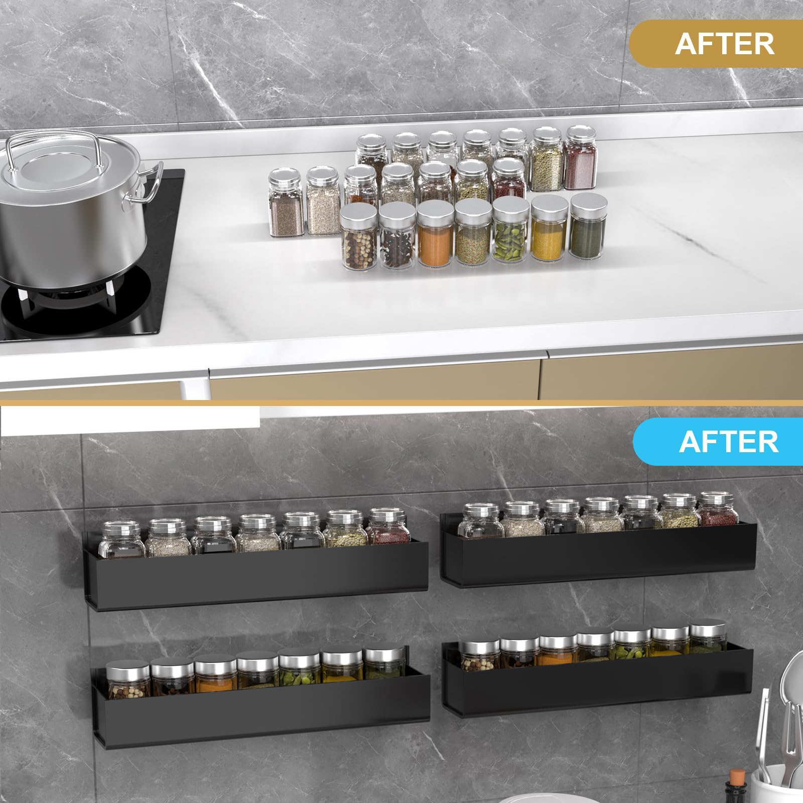 4 Pack Black Acrylic Spice Rack Organizers for Cabinet Doors