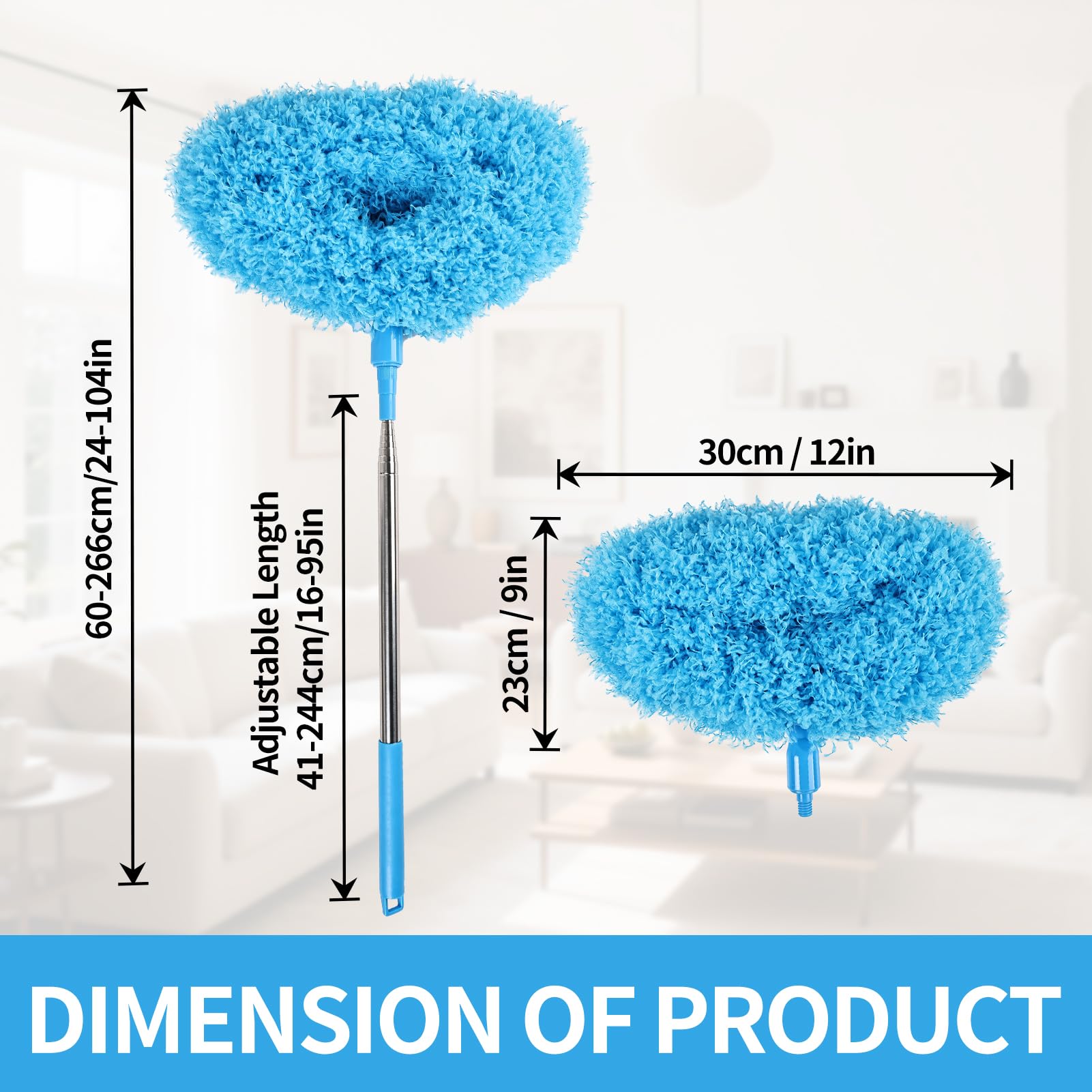 Ceiling Fan Cleaner Duster Reusable Microfiber Removable Extendable Duster with 95" Telescoping Pole for Cleaning Walls Furniture Door Window Top