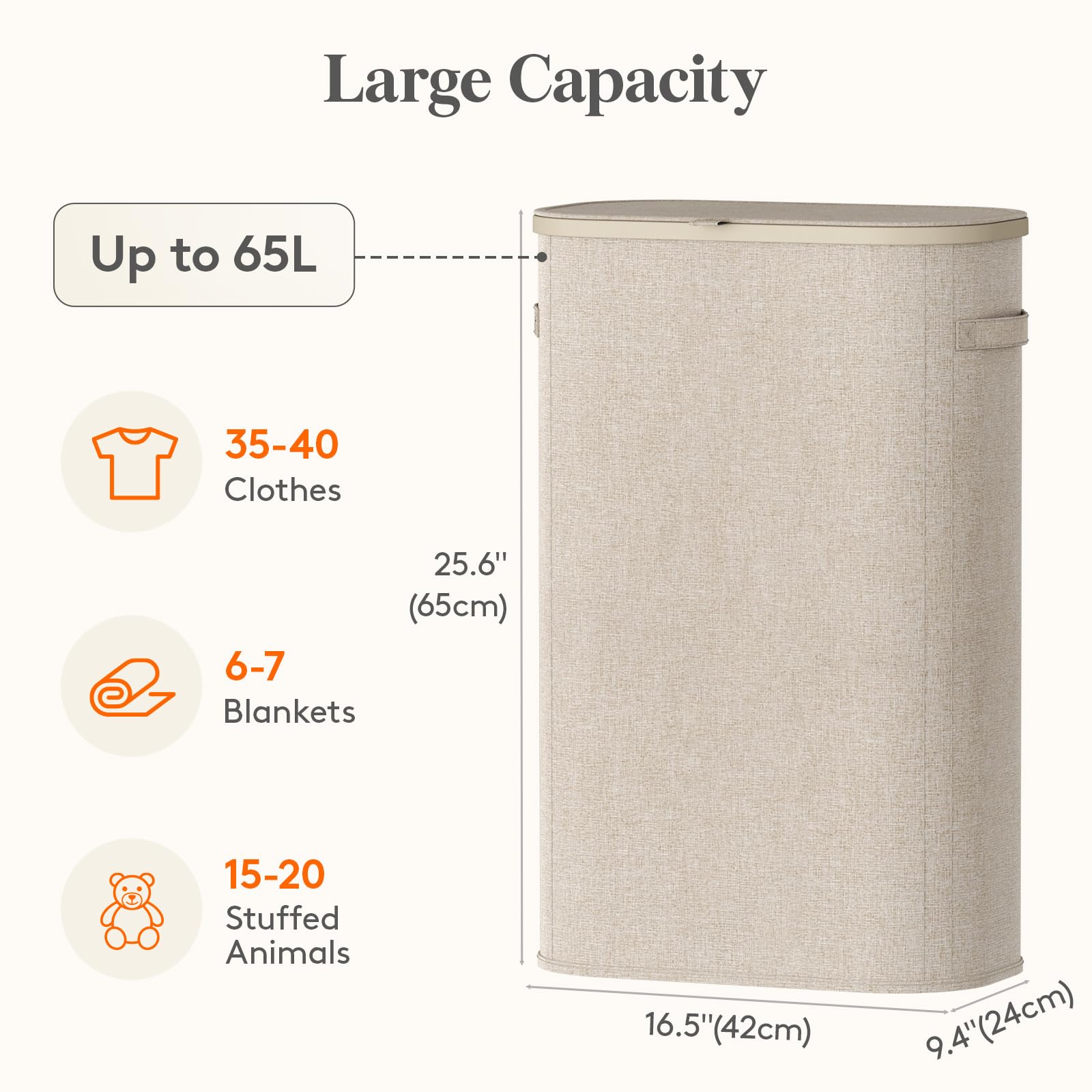 Slim Laundry Basket with Lid and Removable Bag