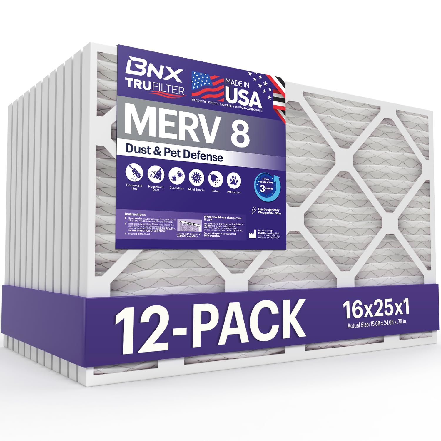 TruFilter 16x25x1 Air Filter MERV 8 (12 Count)