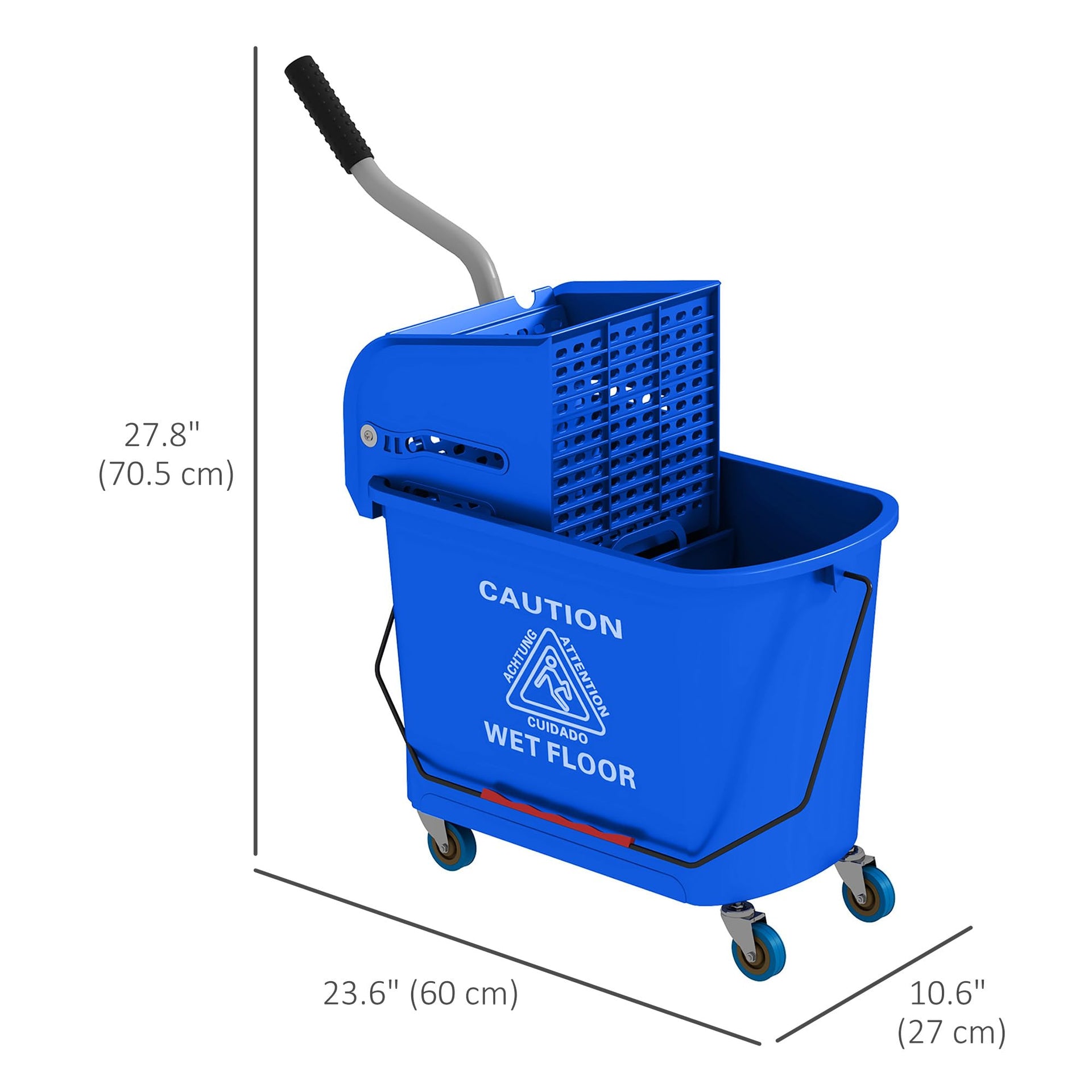 Commercial Mop Bucket Side Press Wringer Wheels 21 Quart Blue