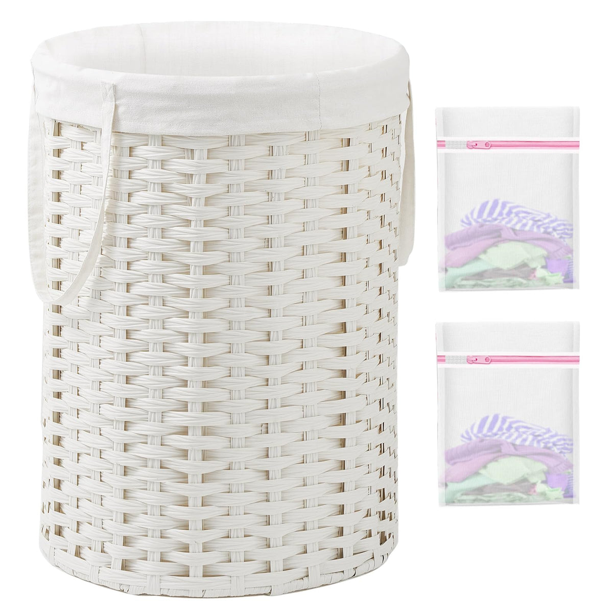 Laundry Basket Round PE Rattan Laundry Hamper