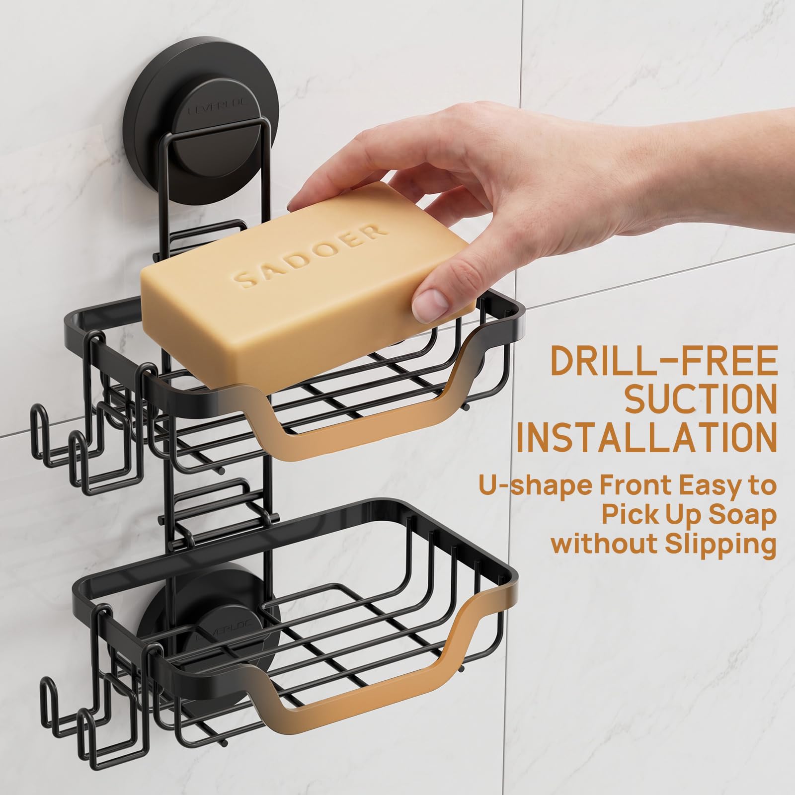 Soap Dish Soap Bar Holder for Shower Suction Cup Wall Mounted