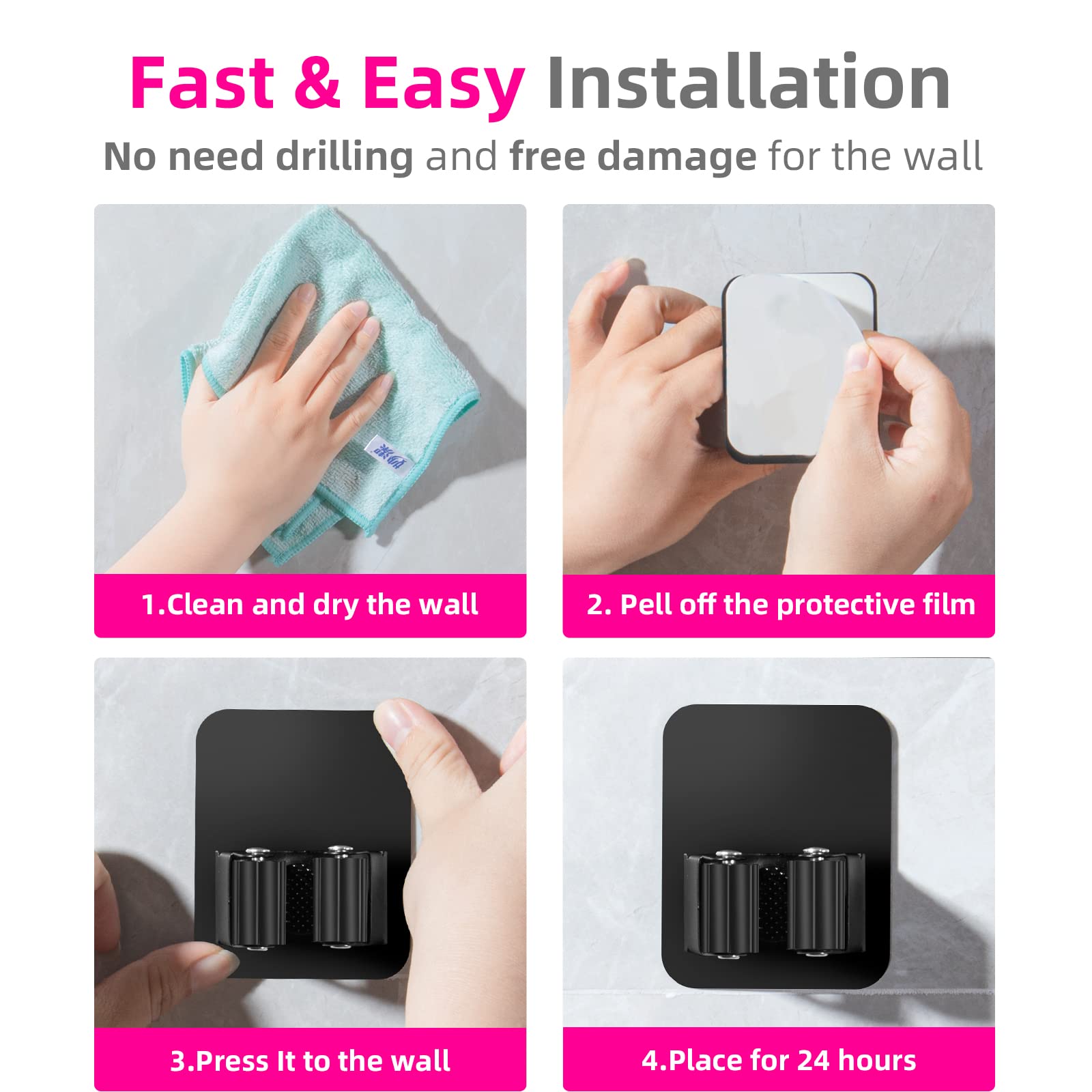 4 Pack Broom Holder Wall Mount (4 Count)