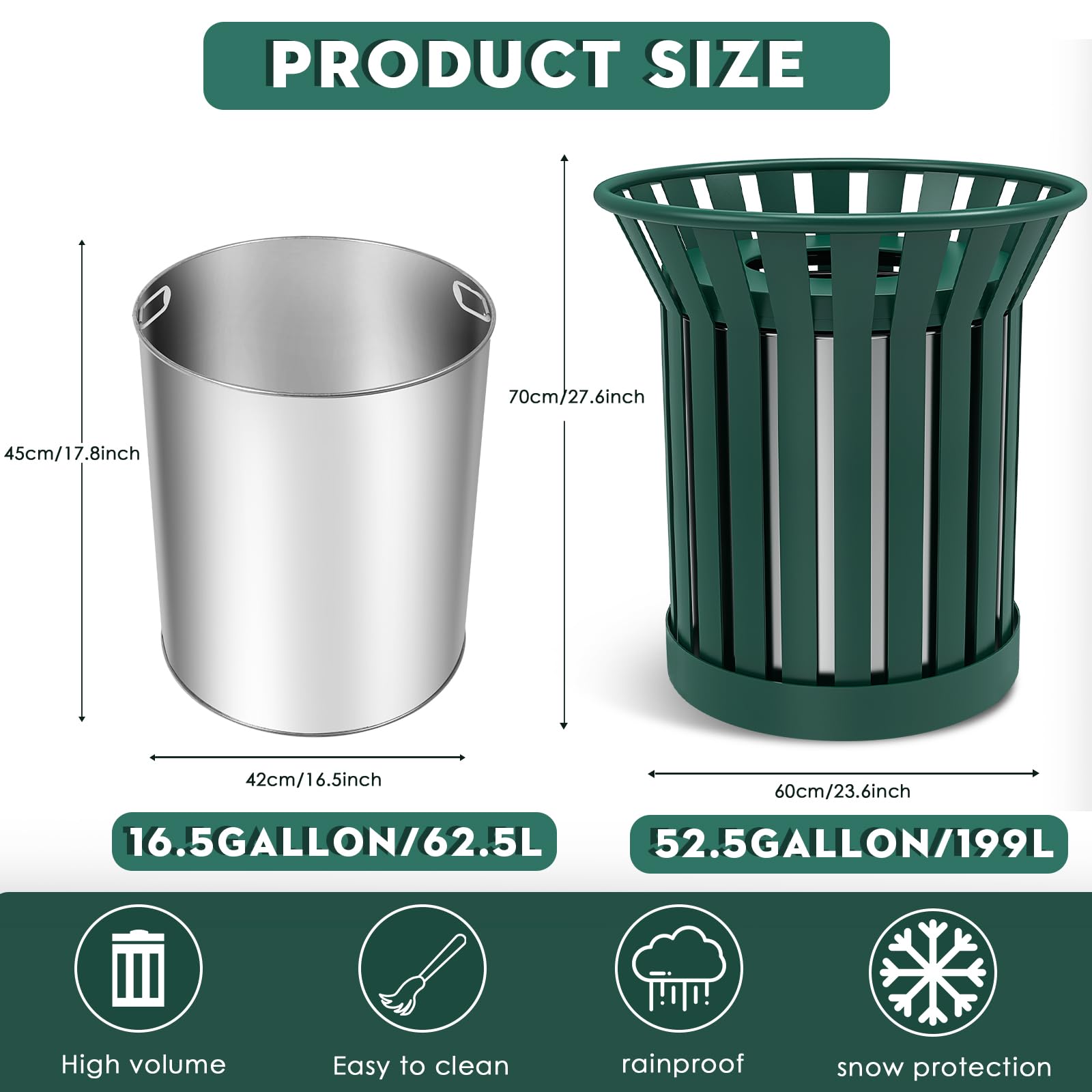 27.6IN Round Large Outdoor Trash Can