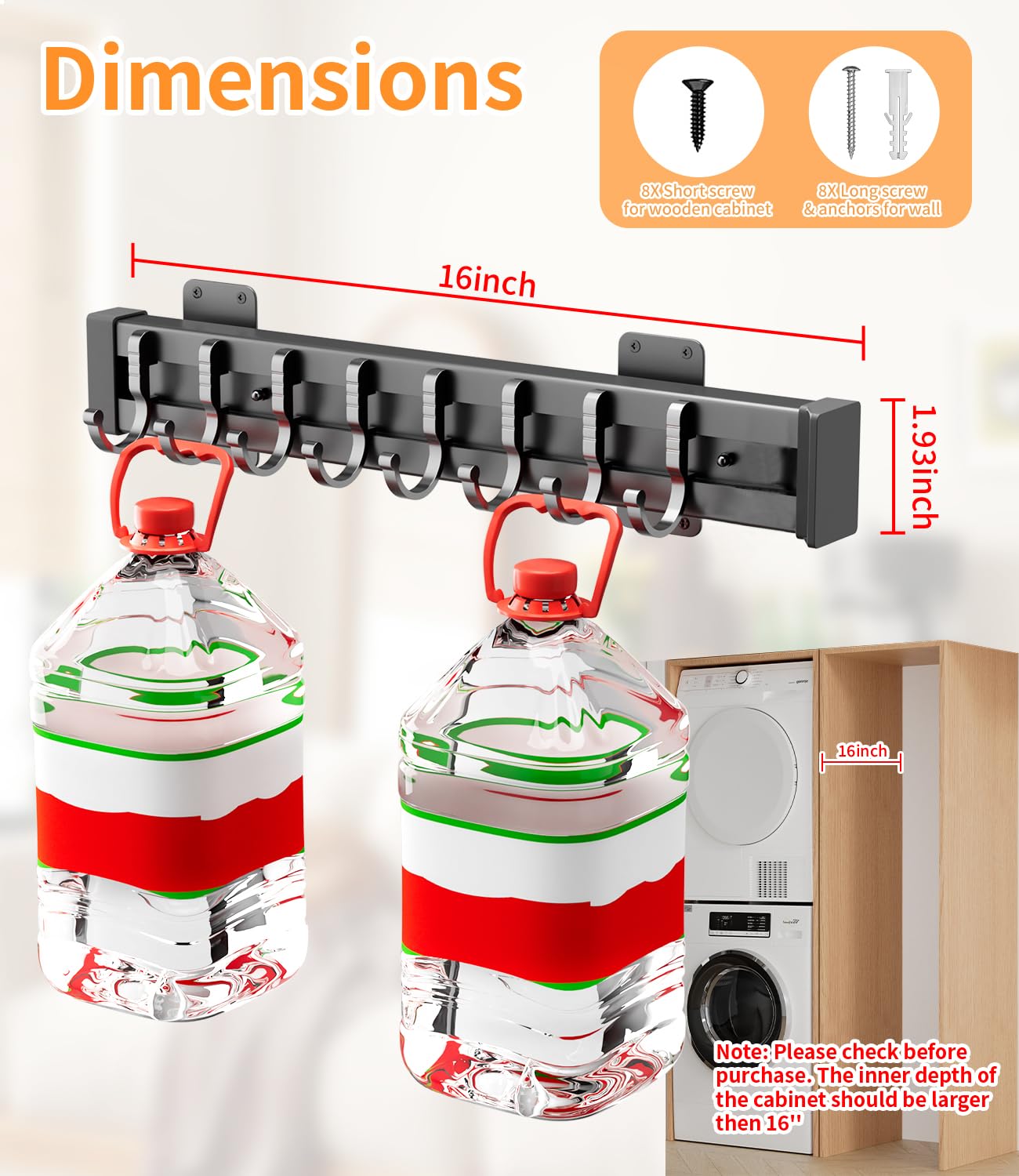Pull Out Broom Holder With 8 Adjustable Row Sliding Hook