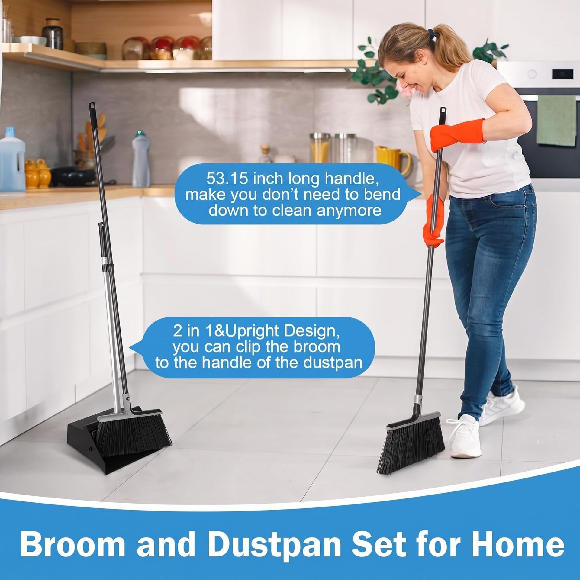 4 Pack Commercial Broom and Dustpan Combo Set 53.15"