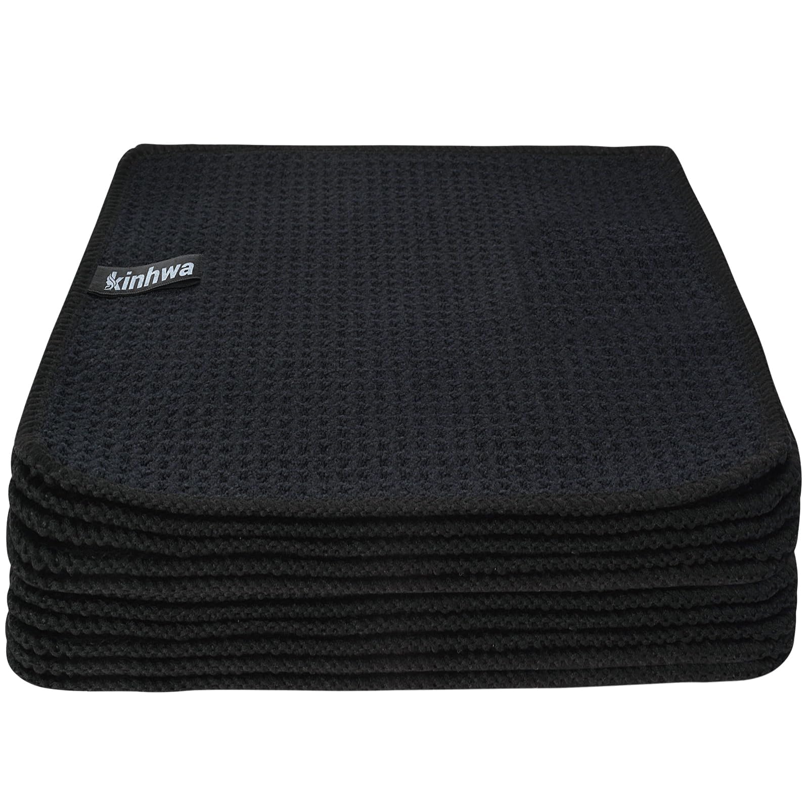 Waffle Microfiber Dish Cloths Black Kitchen Towels (10 Count)
