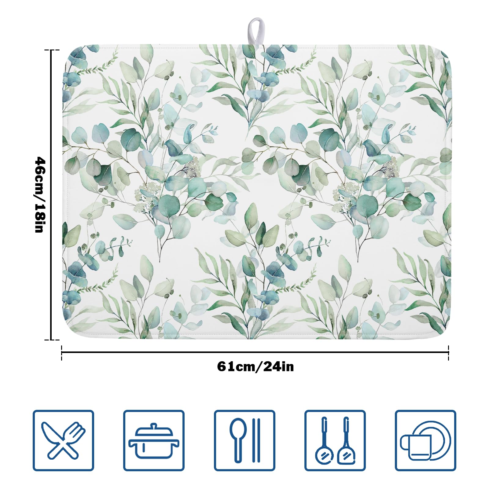Sage Green Leaves Dish Drying Mats for Kitchen Counter 18x24 Inch