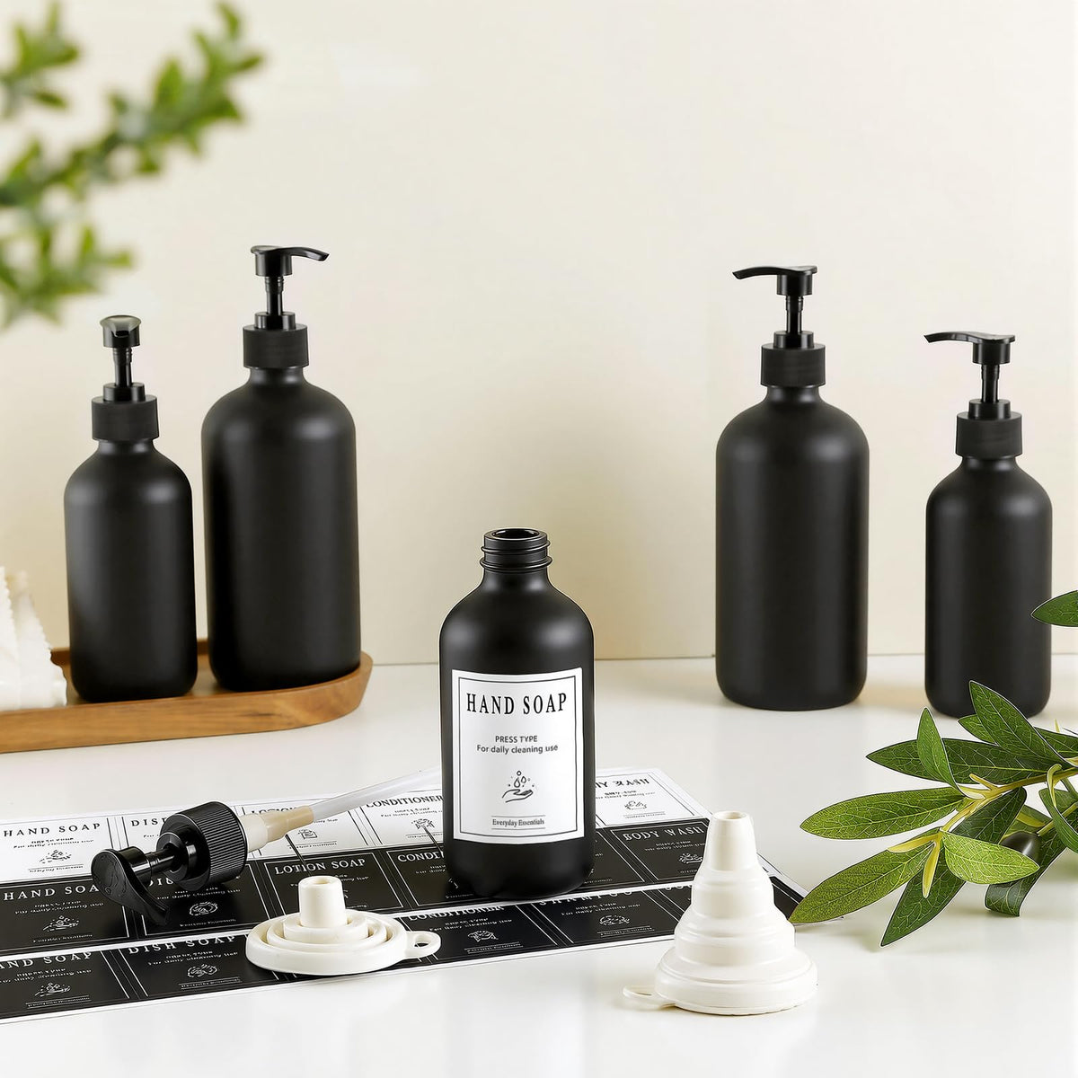 12 Pack 8oz Black Glass Soap Dispensers with Pump (12 Count)