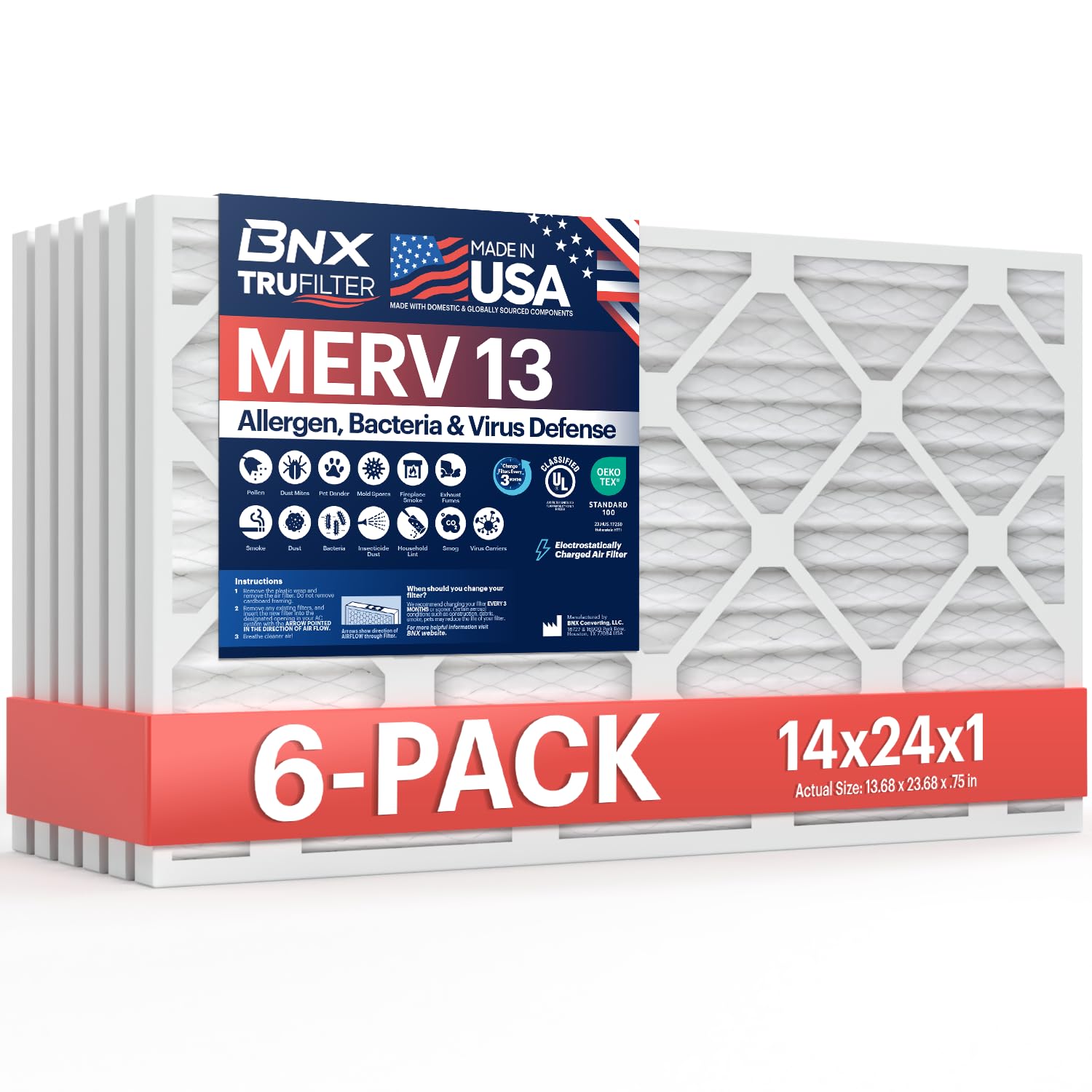 TruFilter 14x24x1 Air Filter MERV 13 (6 Count)