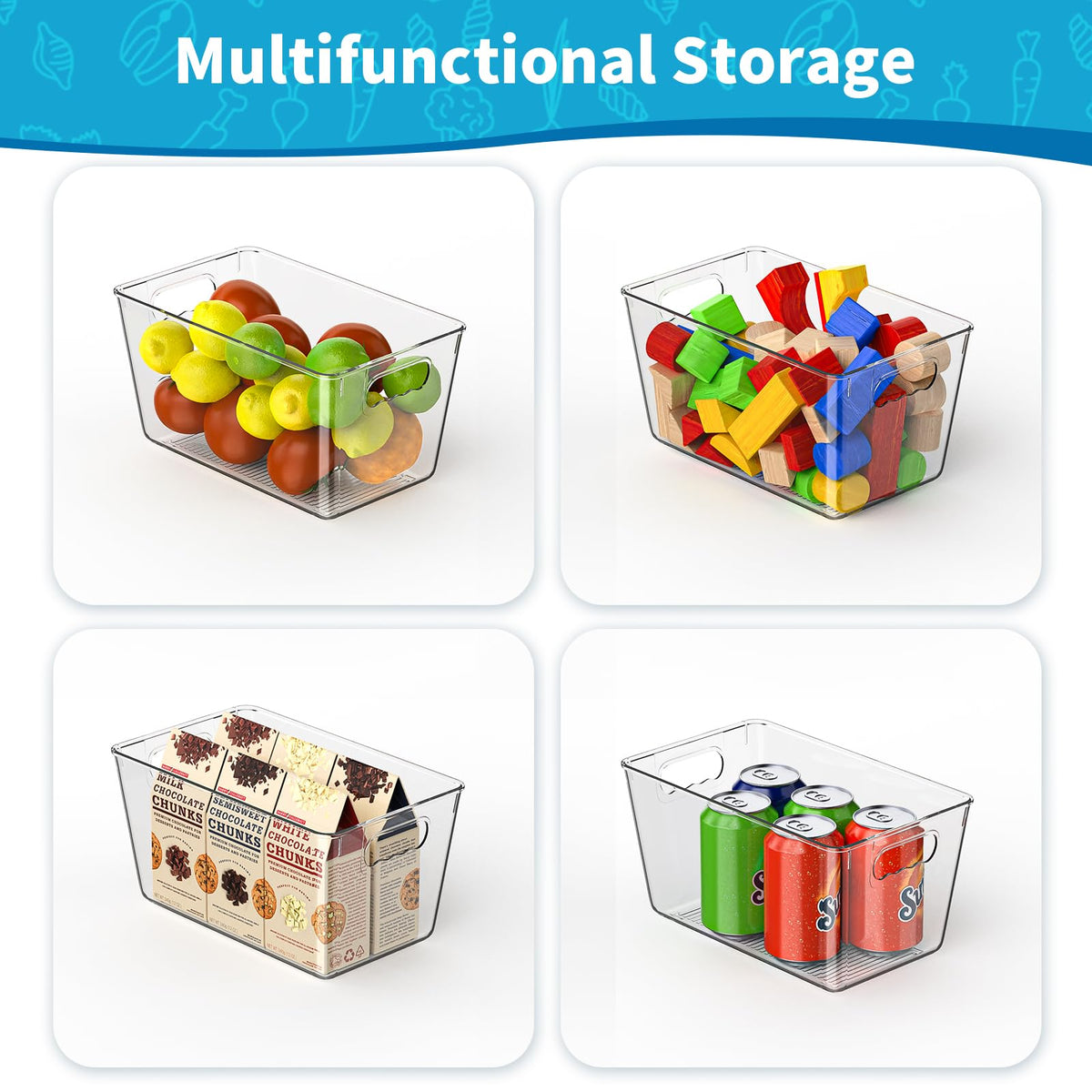 Clear Fridge Organizer Bins with Handles