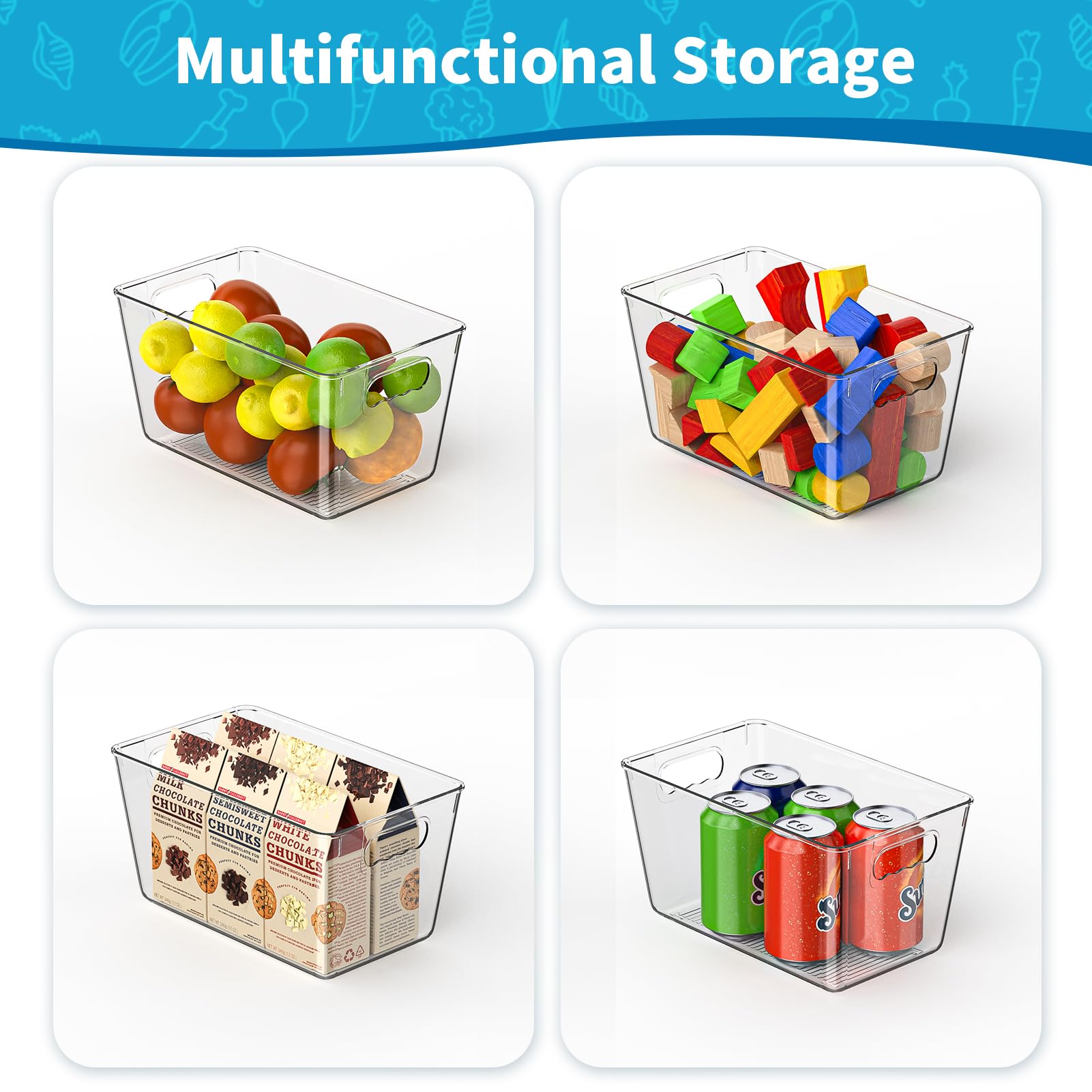 Clear Fridge Organizer Bins with Handles