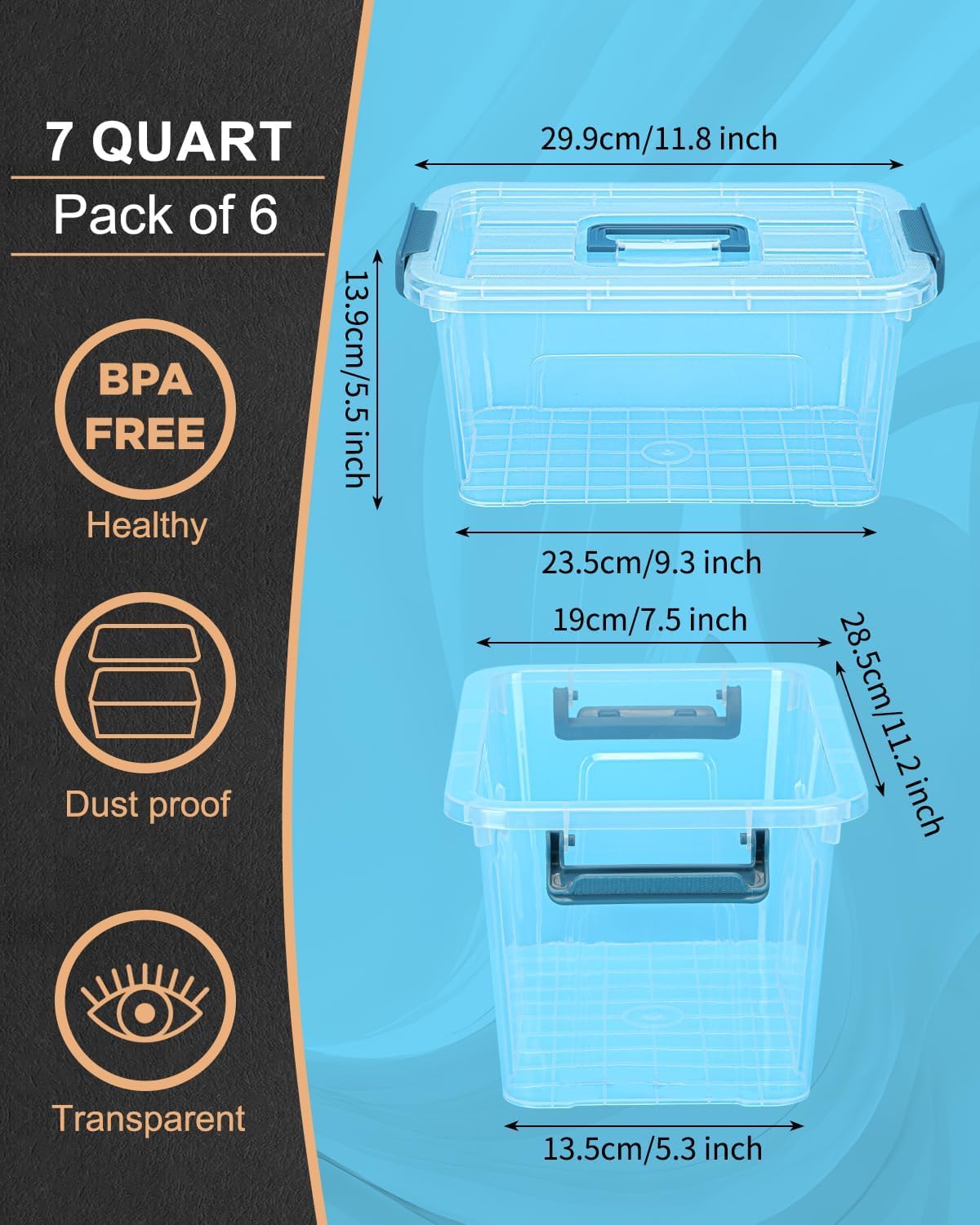 Plastic Storage Bins with Lids 6 Pack (6 Count)