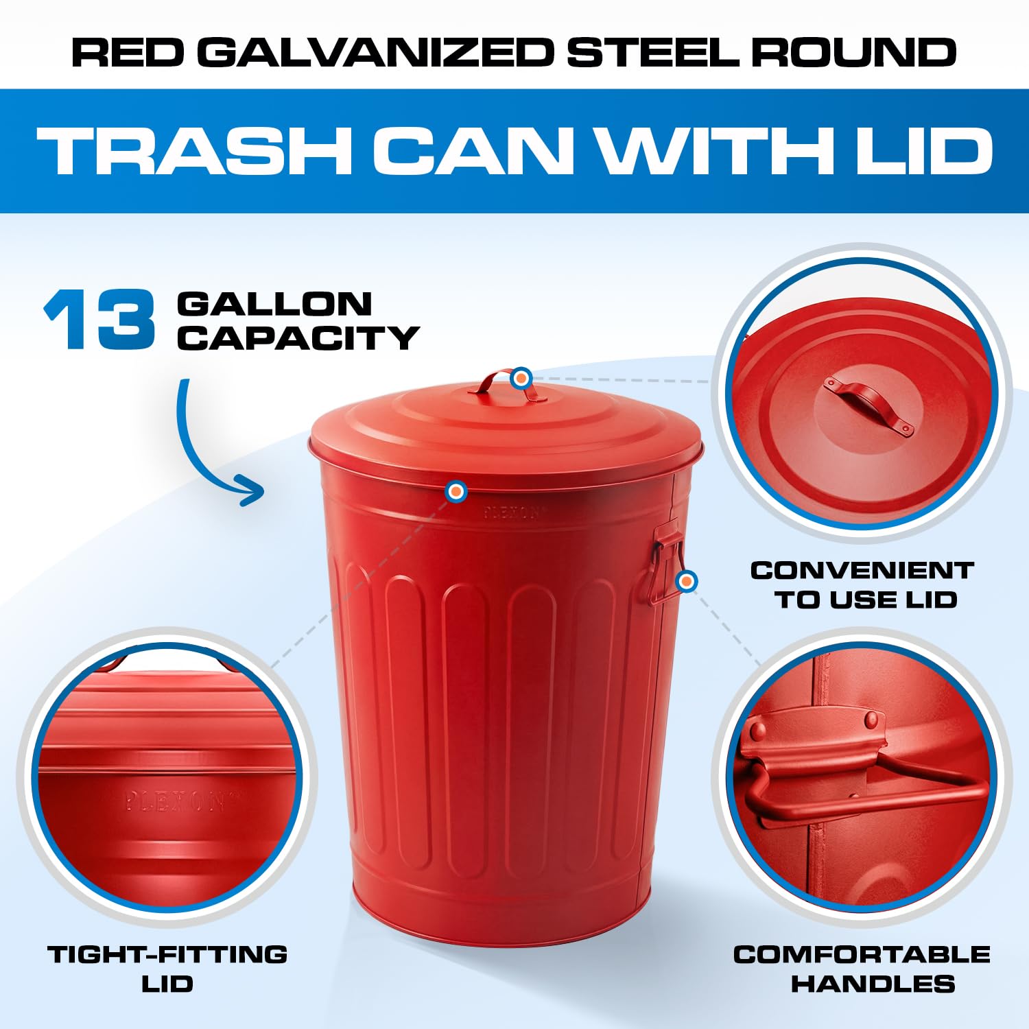 Metal Trash Can with Lid 13 Gallon (2 Count)