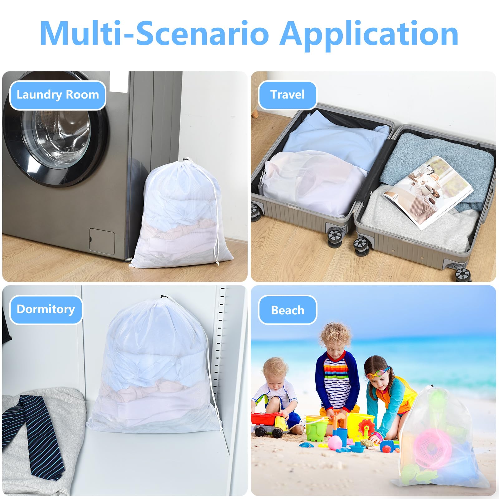 16x20 Inch Mesh Laundry Bags 2PCS Small Drawstring Dirty Clothes Washing Bag Machine Washable Delicates Bra Lingerie Socks Toy Garment Bag Dorm Don't Drying