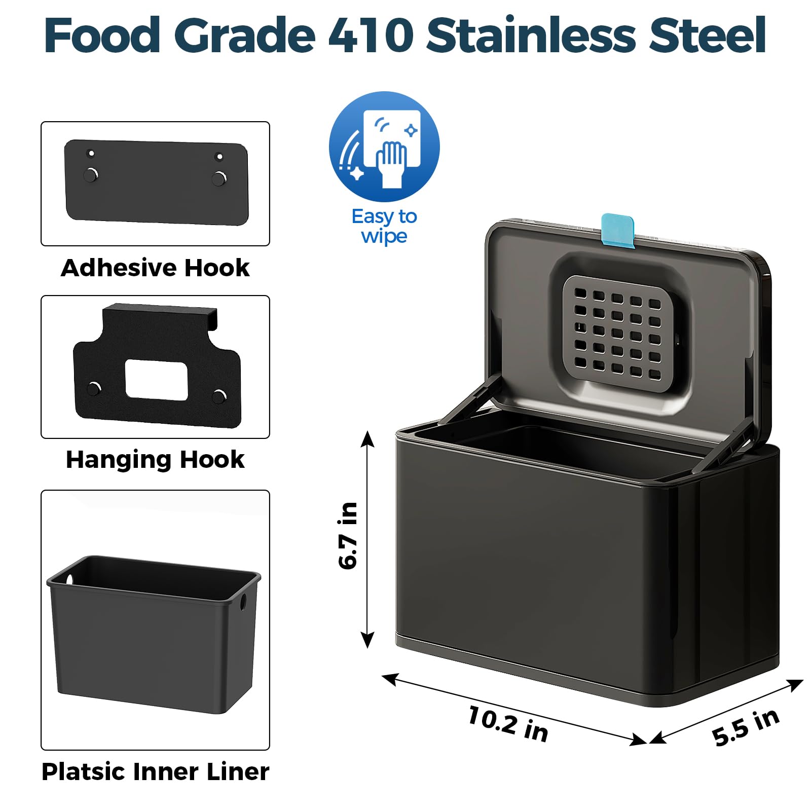 Stainless Steel Hanging Trash Can with Lid and Inner Bucket