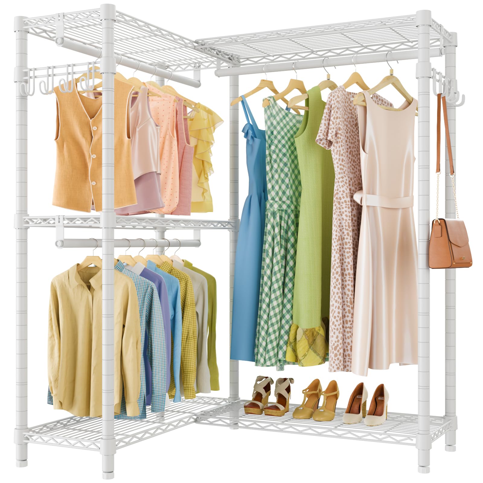 L4 Corner Clothes Rack Heavy Duty Closet for Hanging Clothes