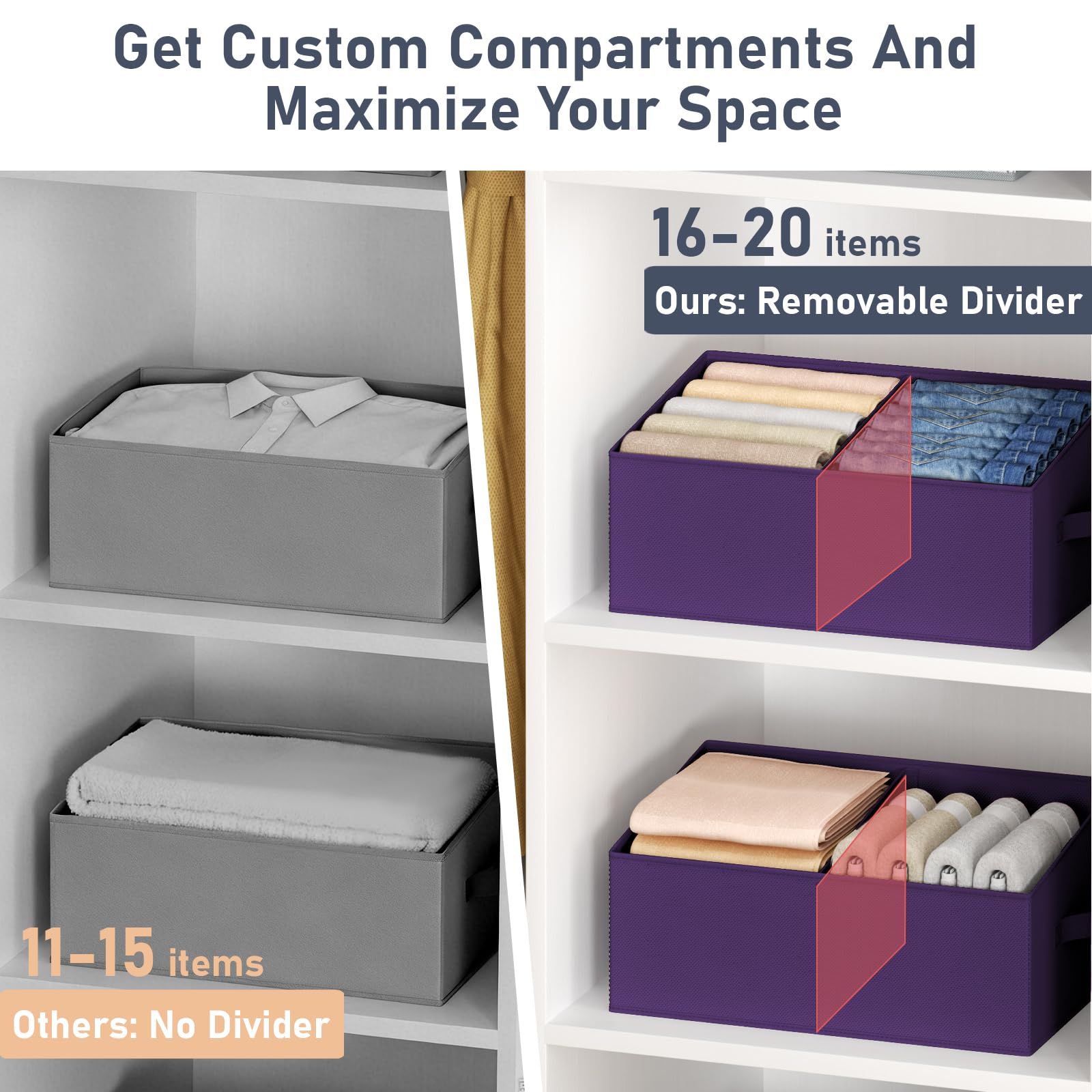 Large Closet Shelf Organizer Bins 8 Packs with Handles and Divider (8 Count)