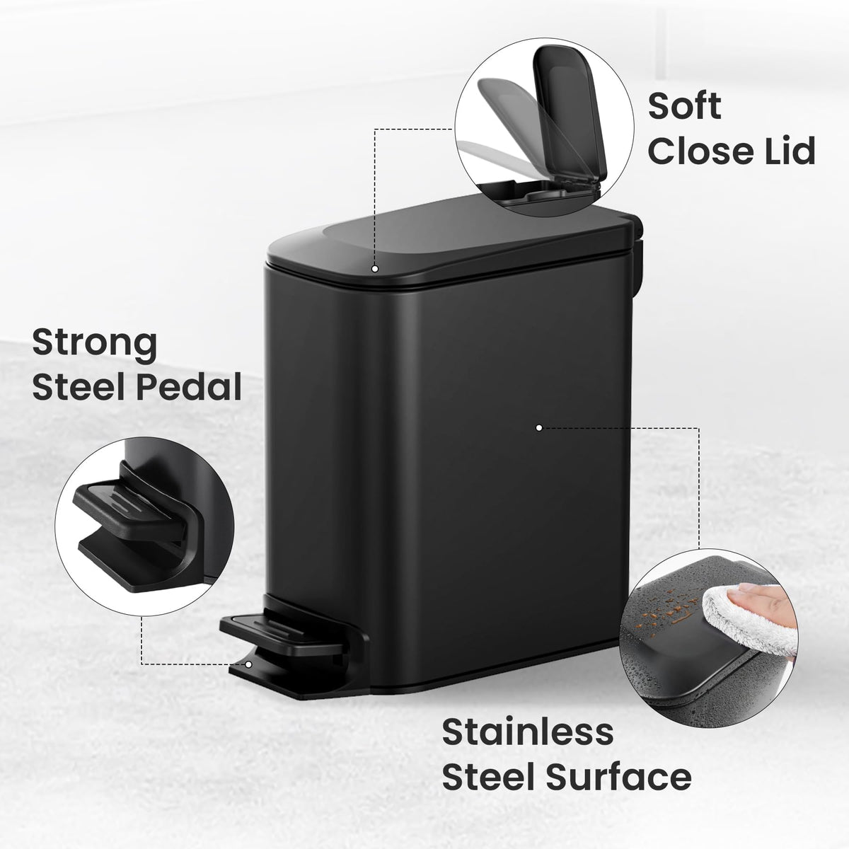 Small Bathroom Trash Can with Lid