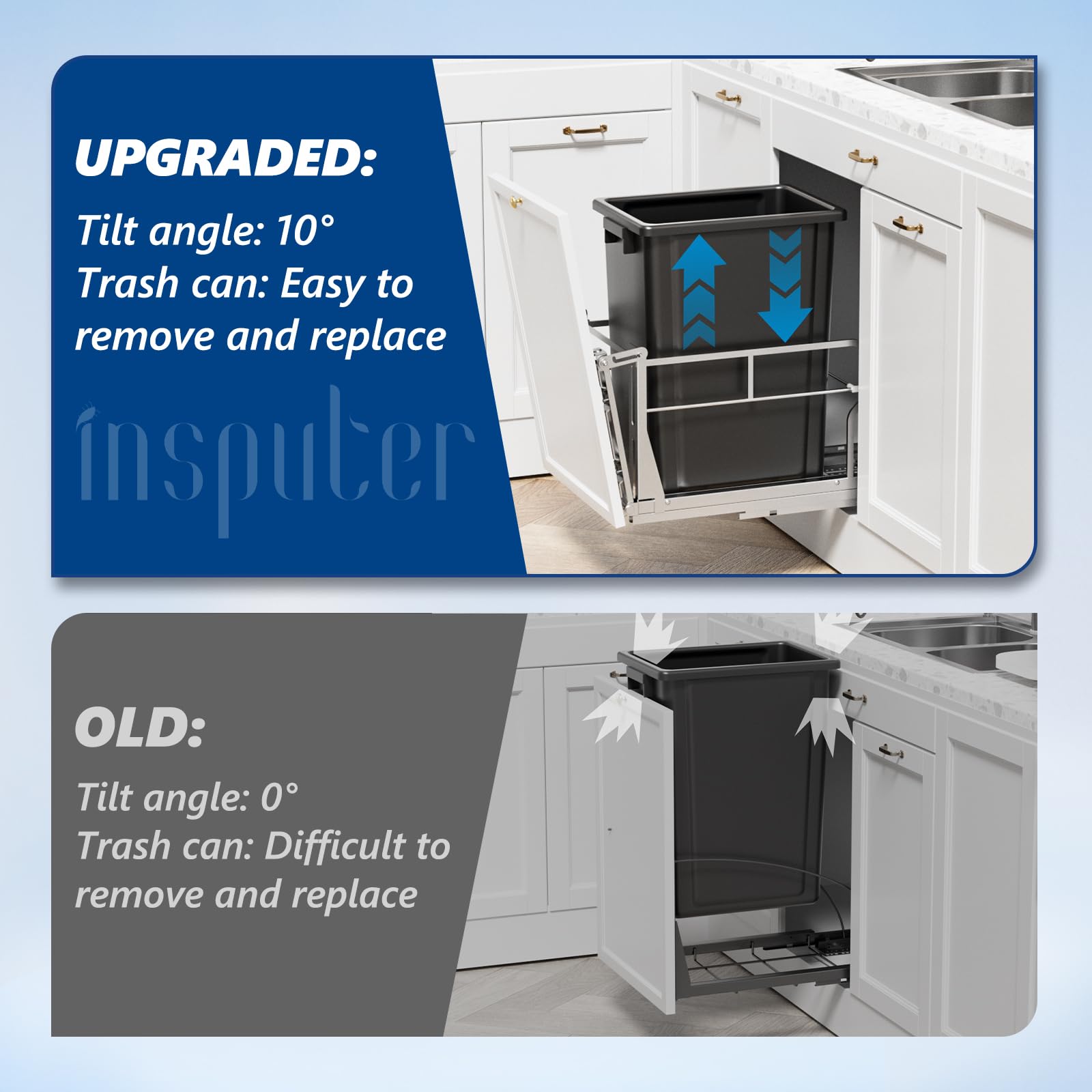 10 Gal Pull Out Trash Can Under Cabinet with Tiltable 10°