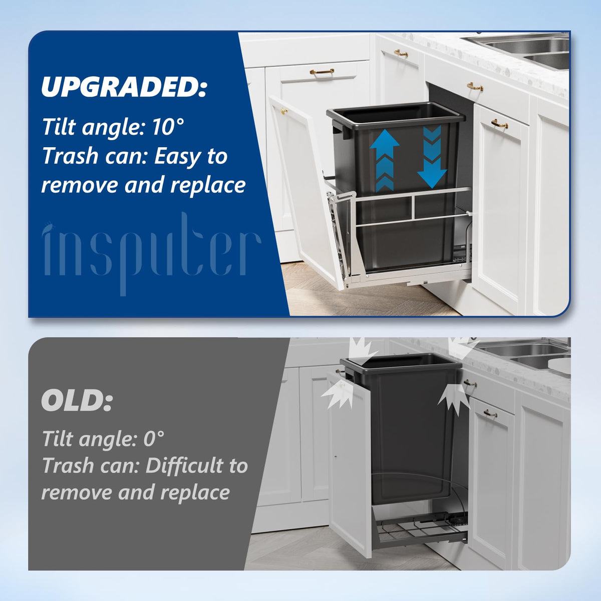 10 Gal Pull Out Trash Can Under Cabinet with Tiltable 10°