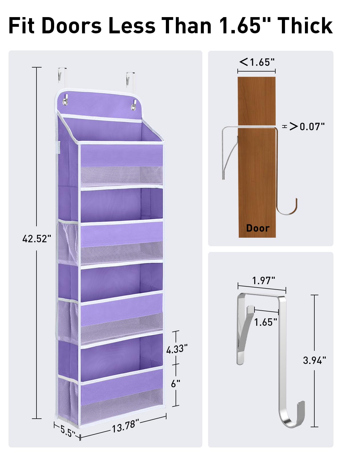 Over the Door Organizer forNursery Closet 35.2lbs Load Purple 4 Tier