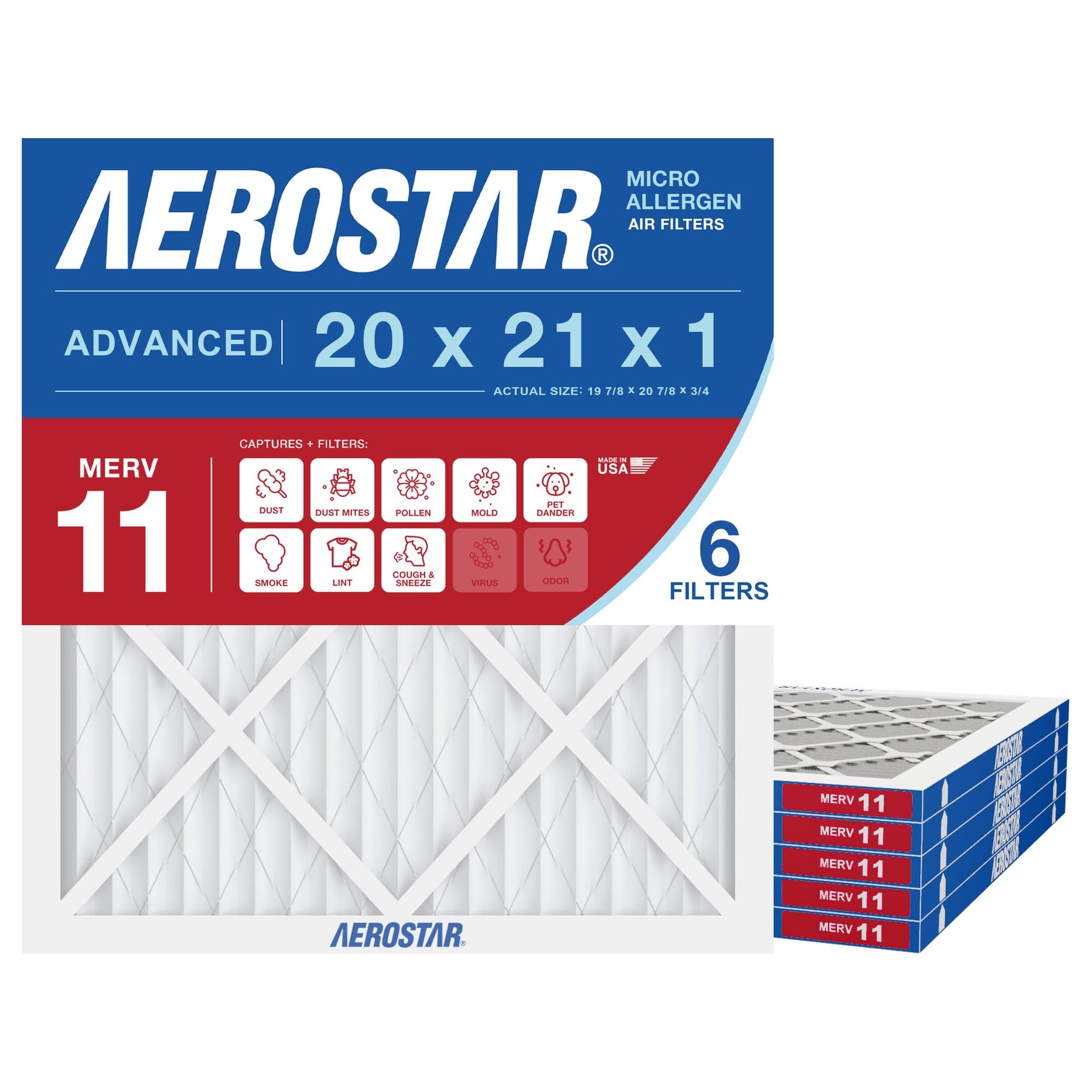 Air Filter 20x21x1 MERV 11 AC Filter (6 Count)